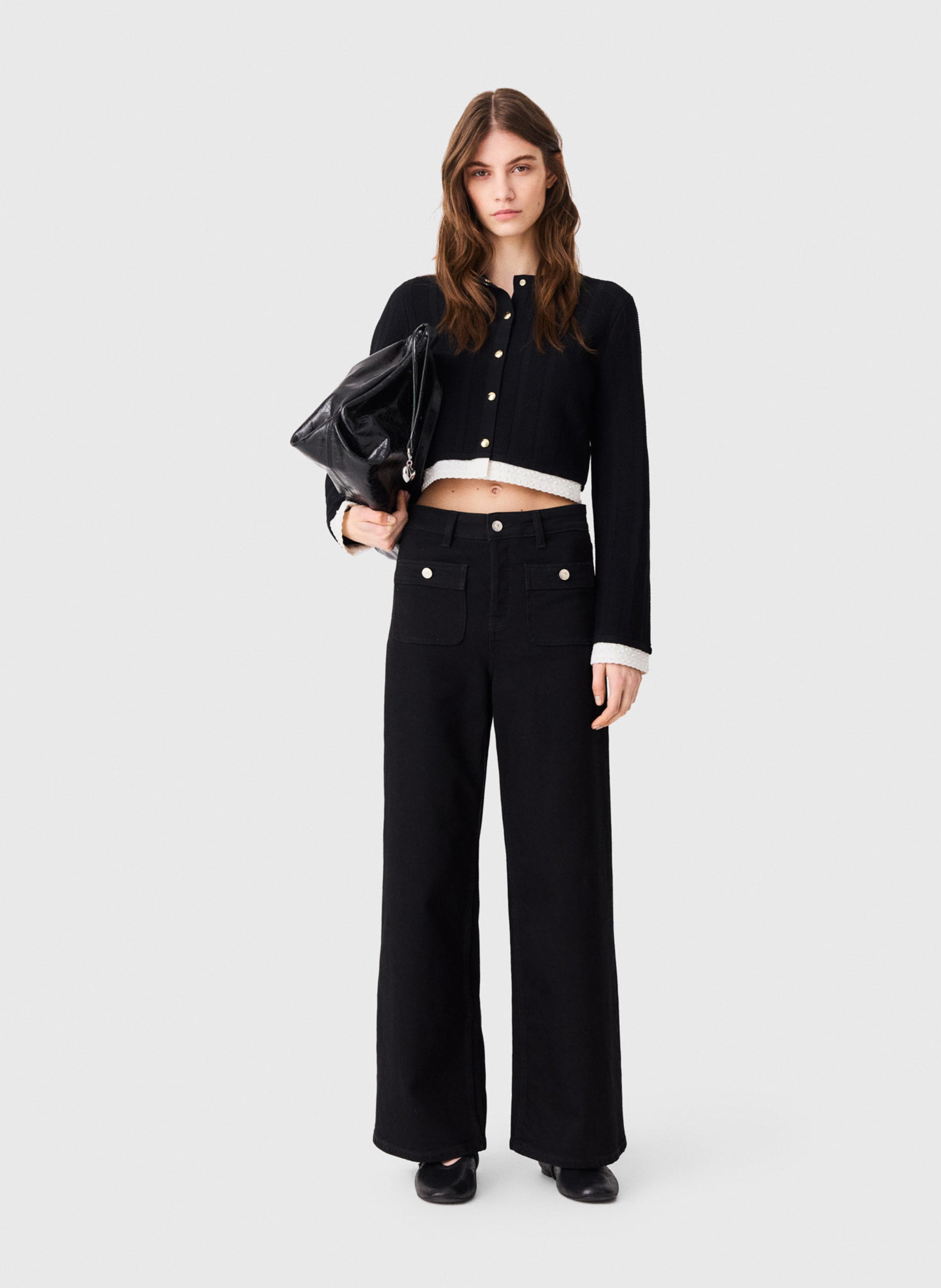 Flared jeans met hoge taille | katoenblend MAJE Zwart