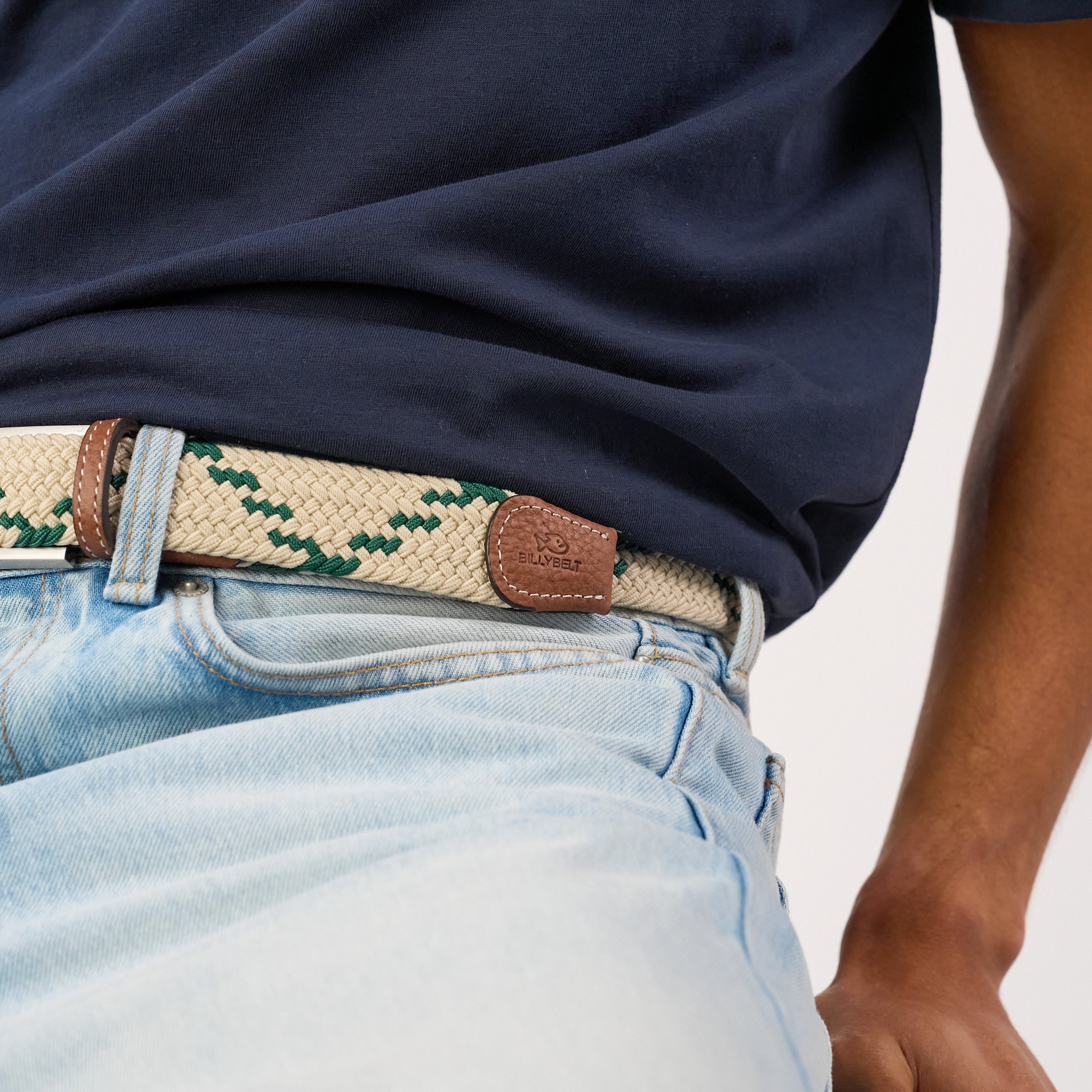 Multicolored braided elastic belt | Beige BILLYBELT Men