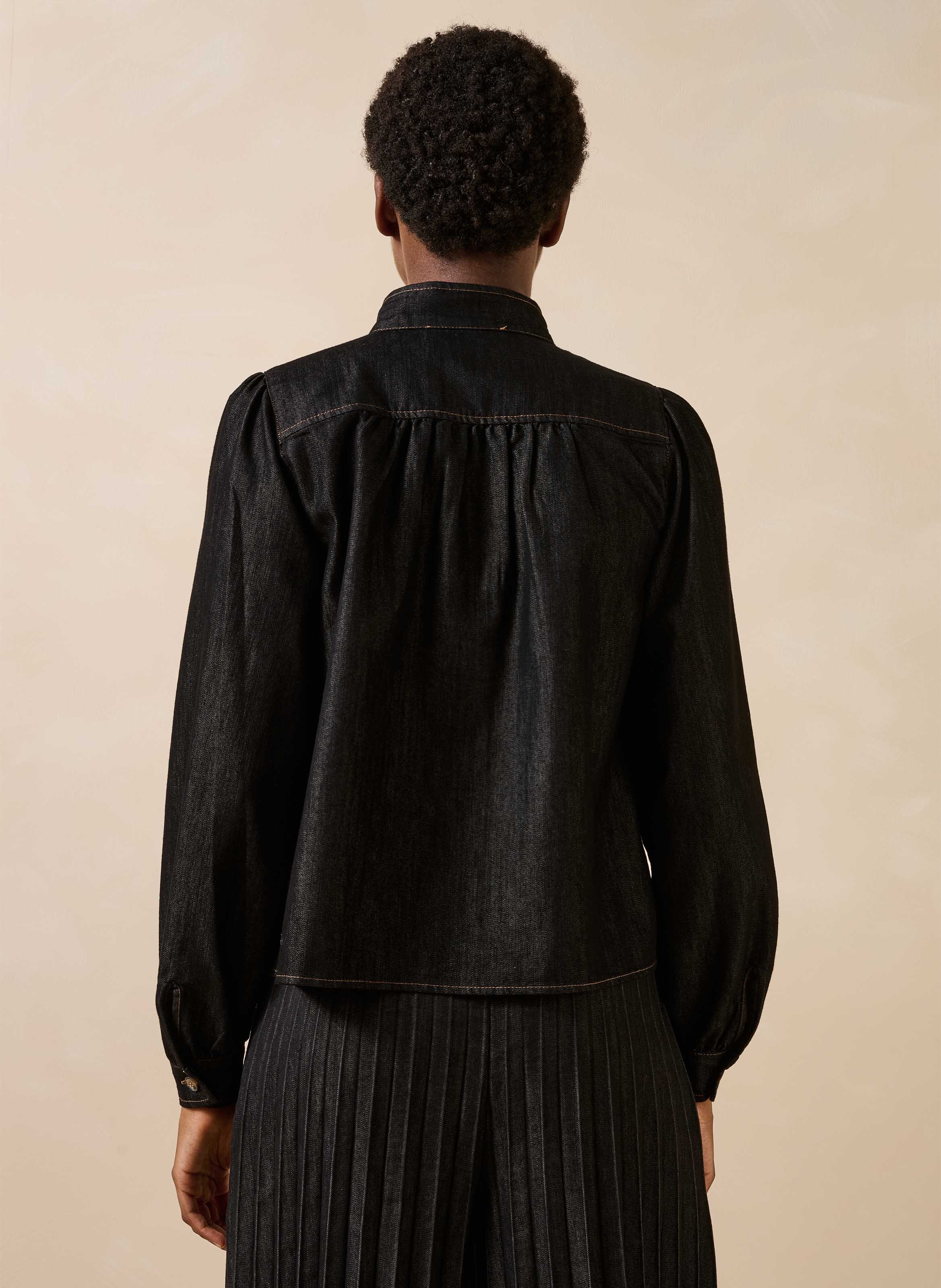 Chemise droite col montant en coton mélangé LA FEE MARABOUTEE Noir