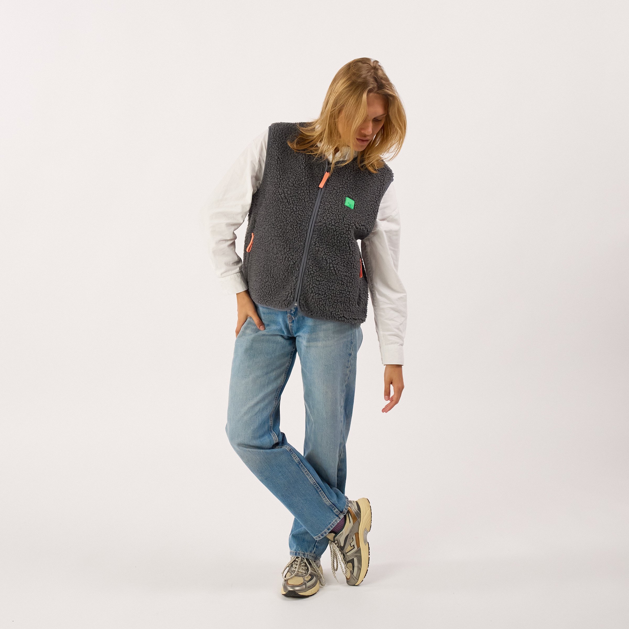 Sleeveless Sherpa Zip-Up Vest BILLYBELT Grey