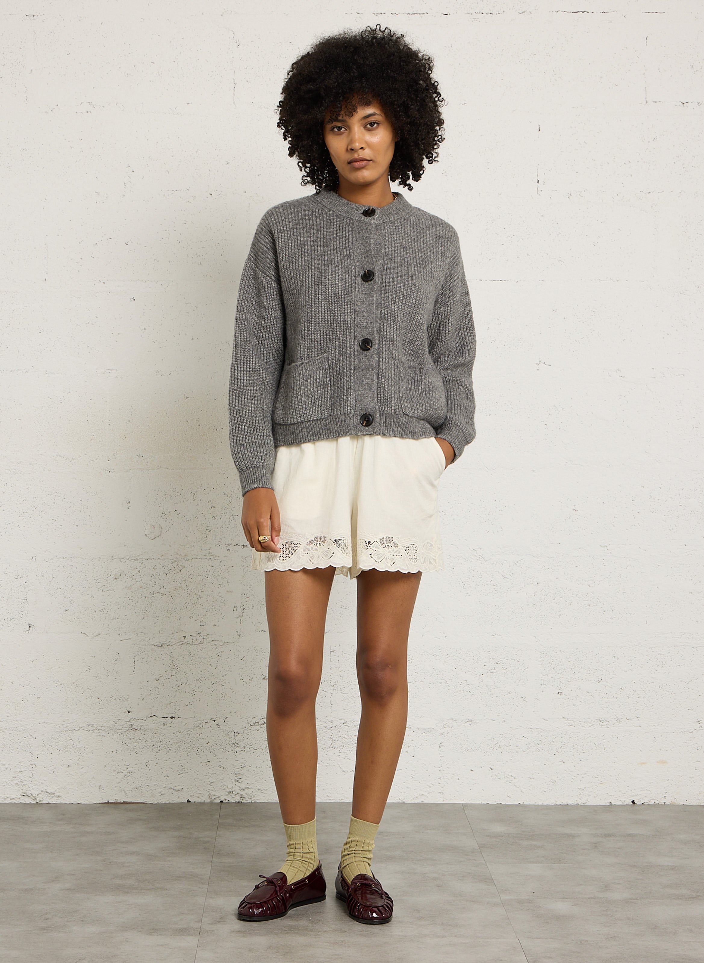 Cardigan droit en laine et coton JC SOPHIE Gris