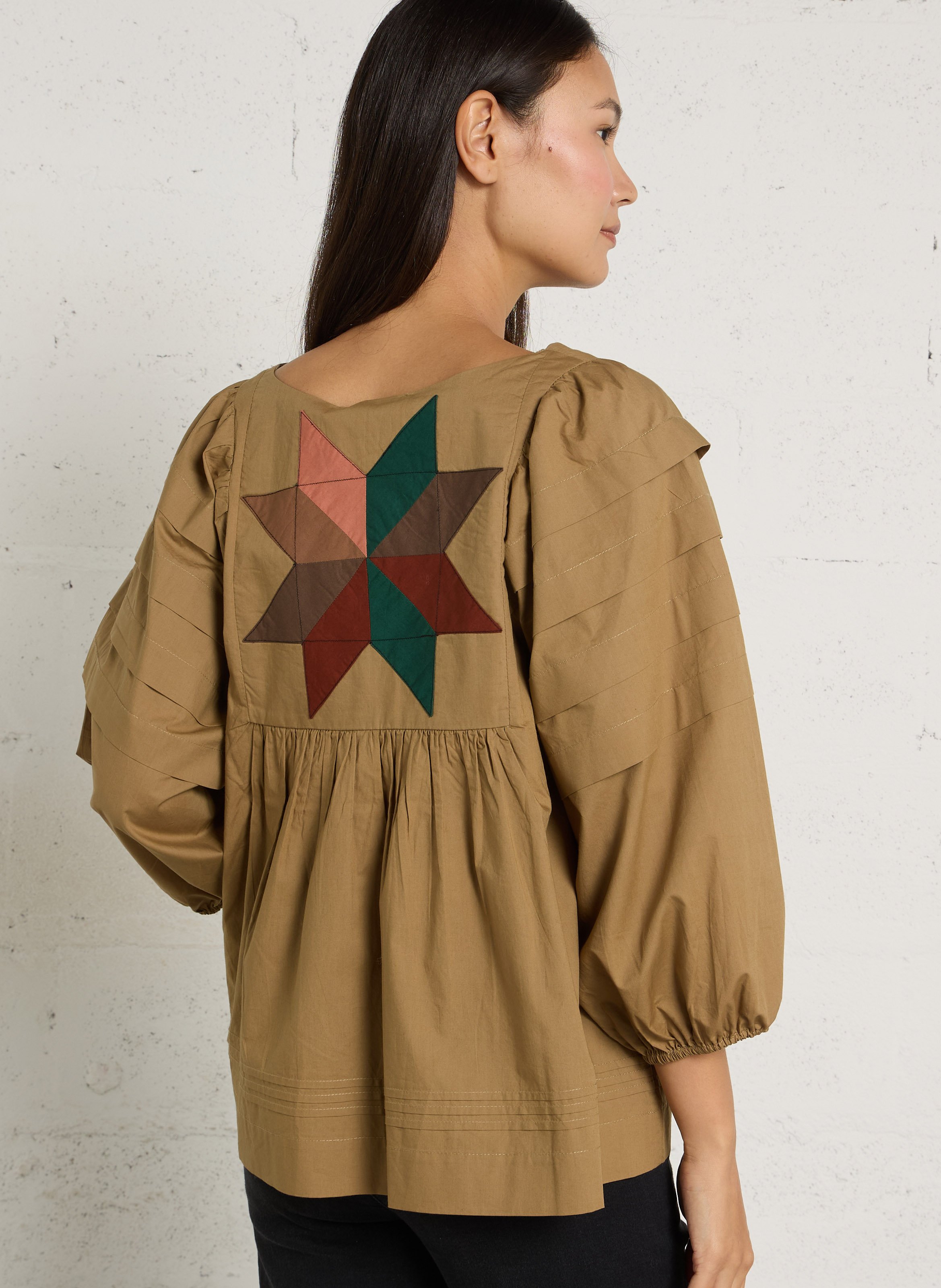 Ruim geborduurde blouse van biologisch katoen LEON & HARPER Beige
