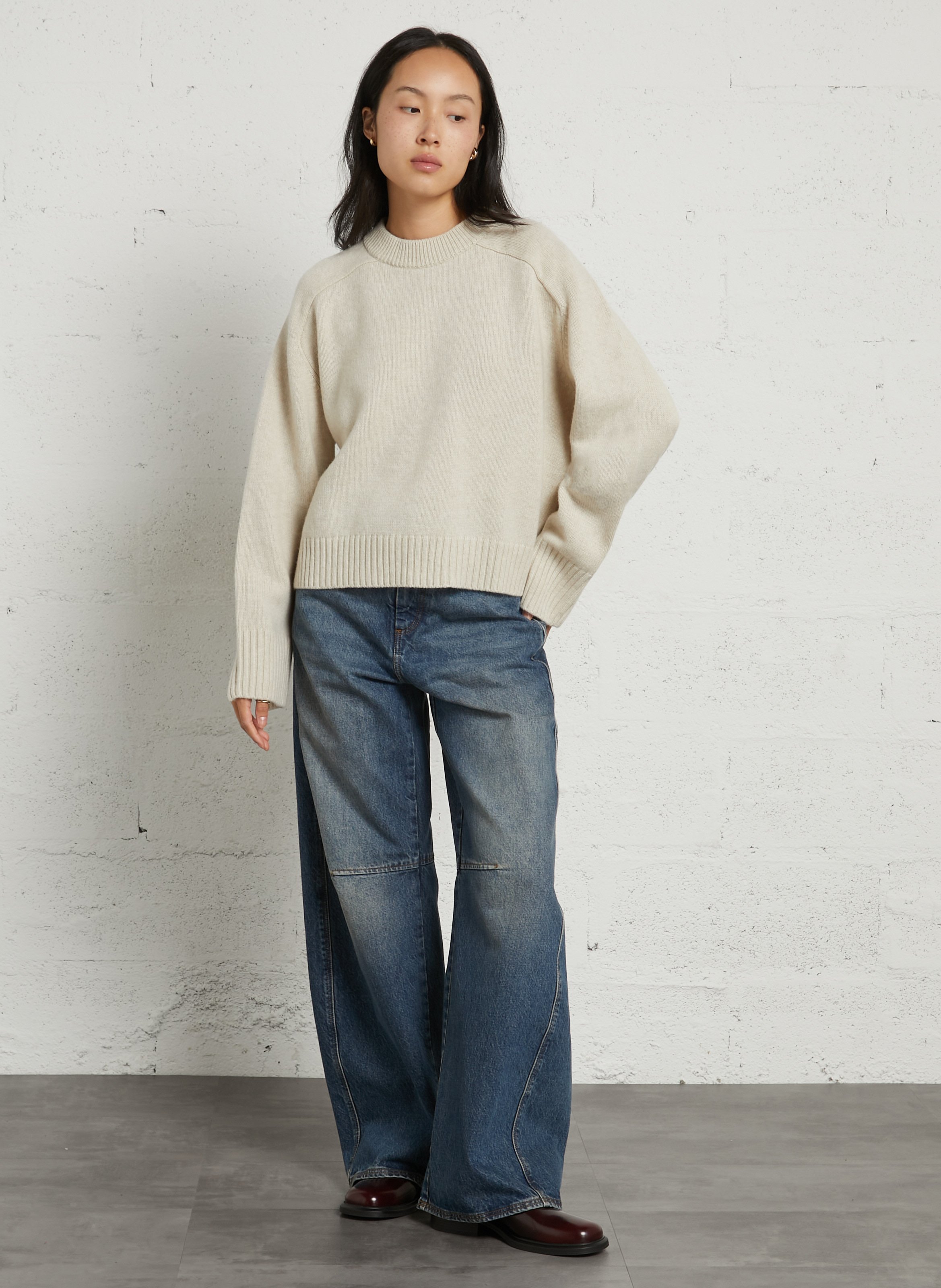 Pull oversize col rond en laine  SOEUR Beige