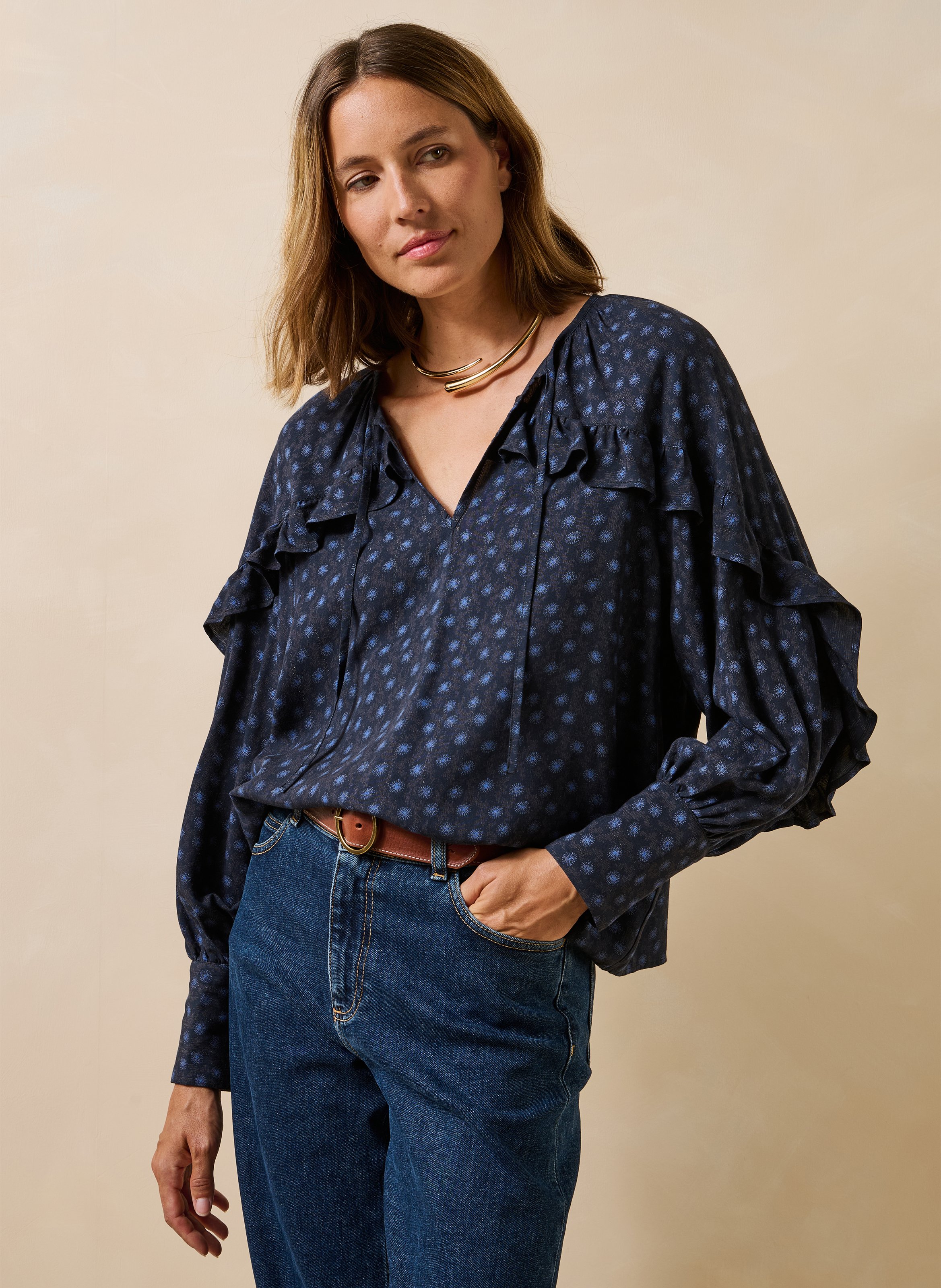 Weites Blusenkleid mit Print LA FEE MARABOUTEE Blau
