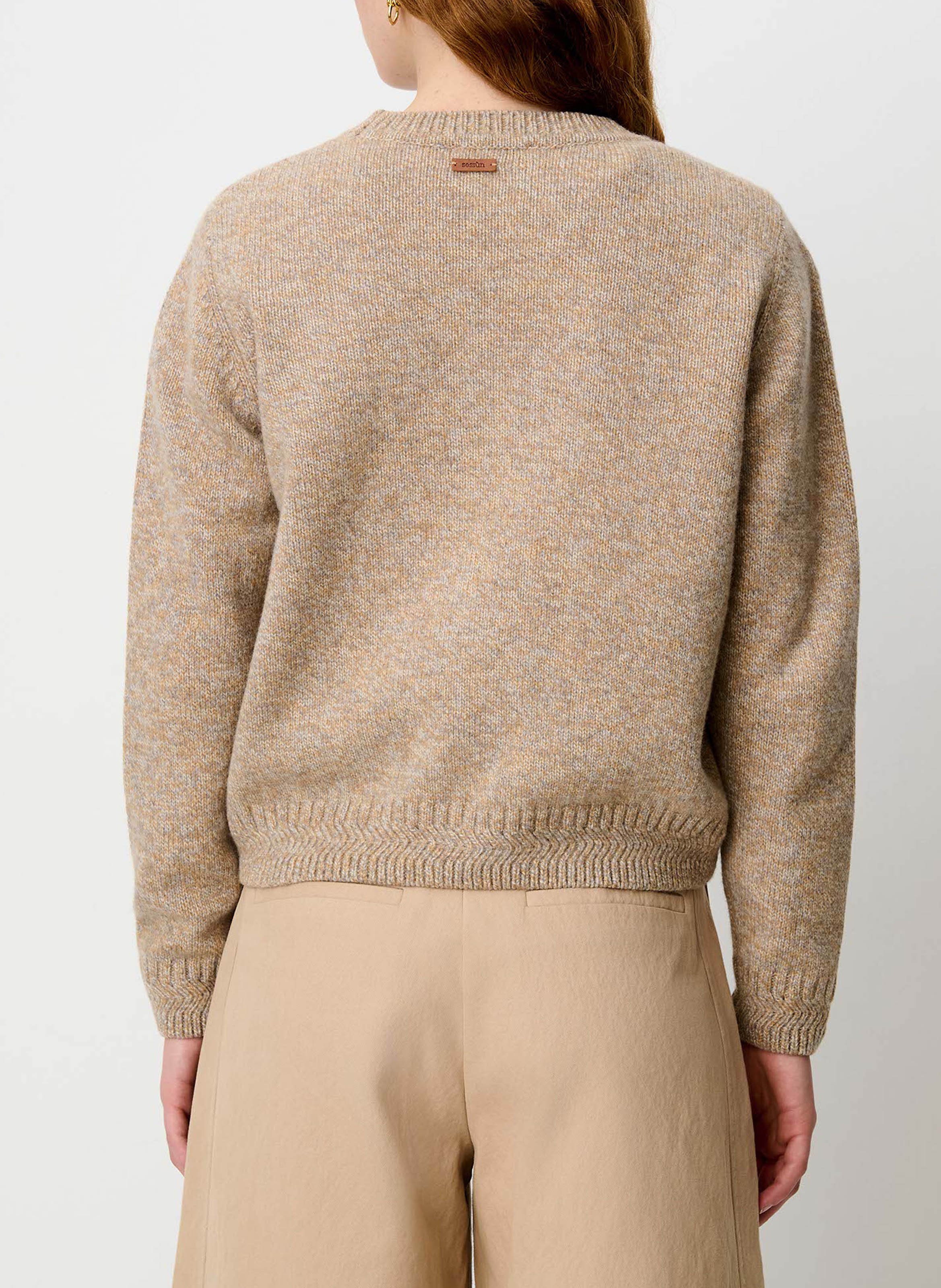 Straight-cut round-neck merino wool sweater SESSUN Beige