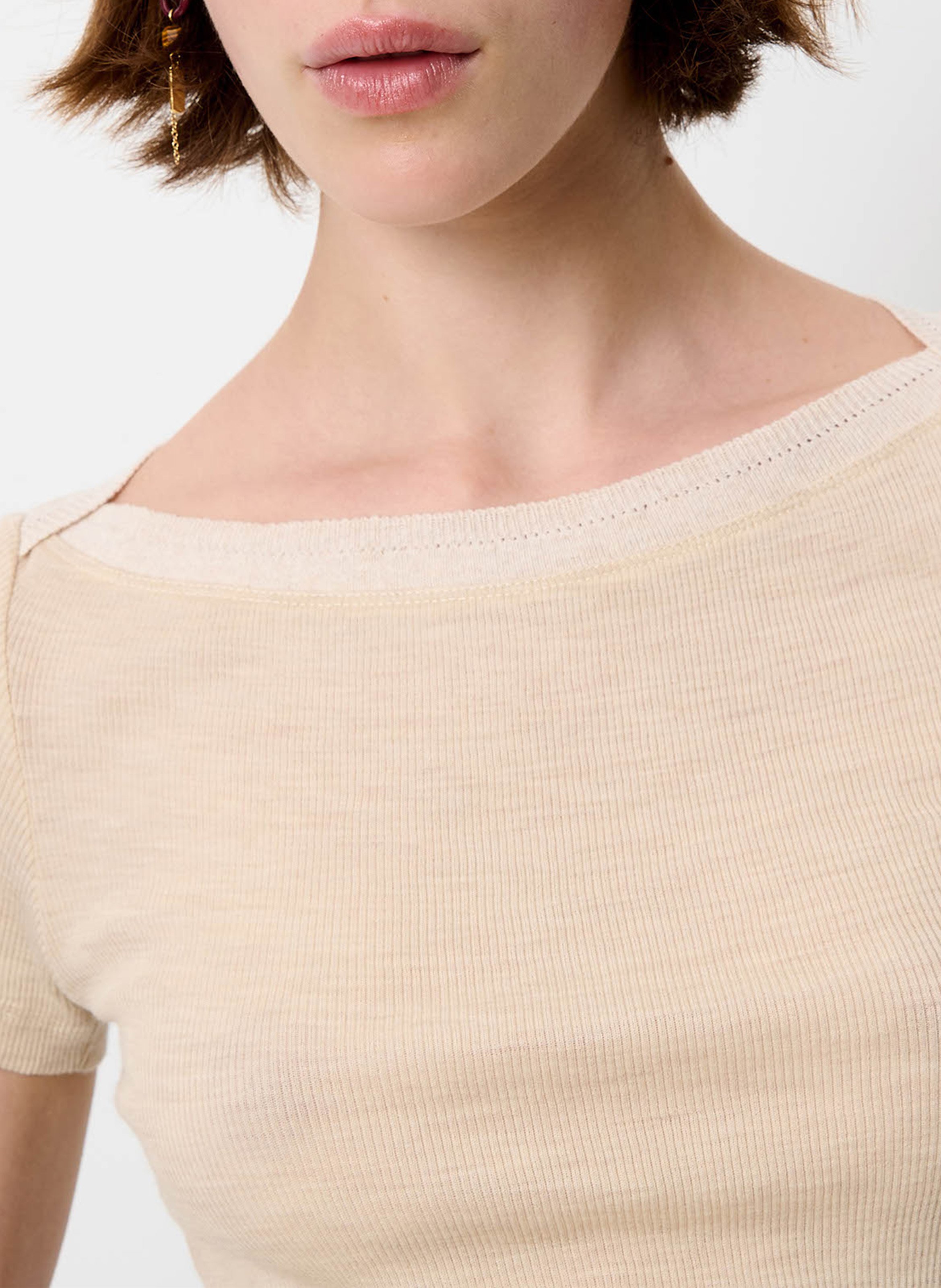 Gerade geschnittenes Rundhals-Top aus Strick SESSUN Beige