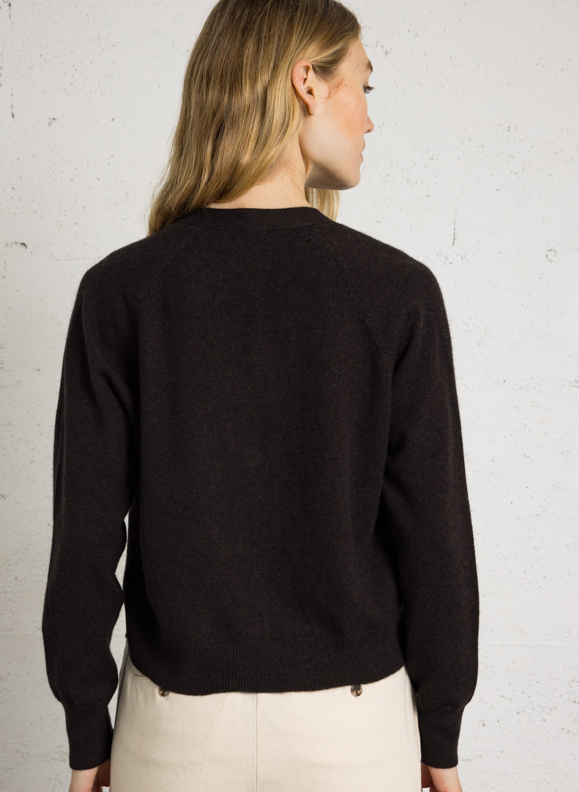 Cardigan droit en laine et cachemire HARTFORD Marron