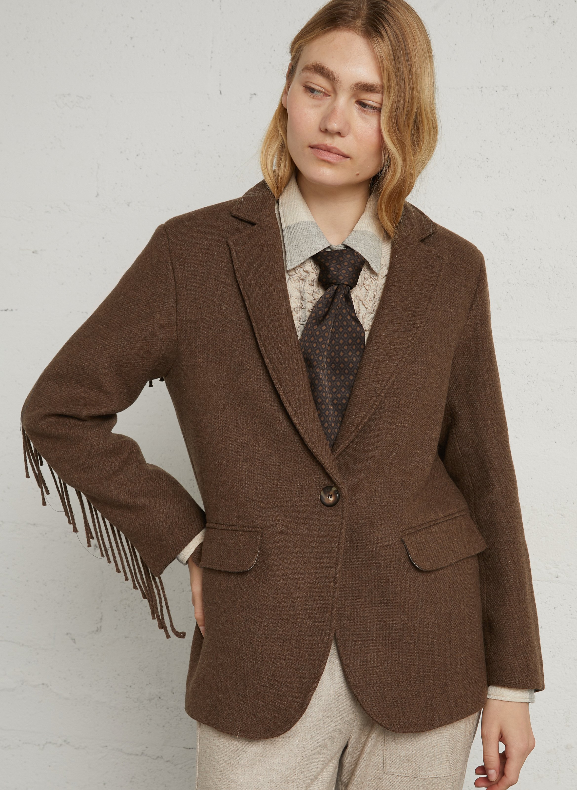 Fitted wool blend blazer DIEGA Brown