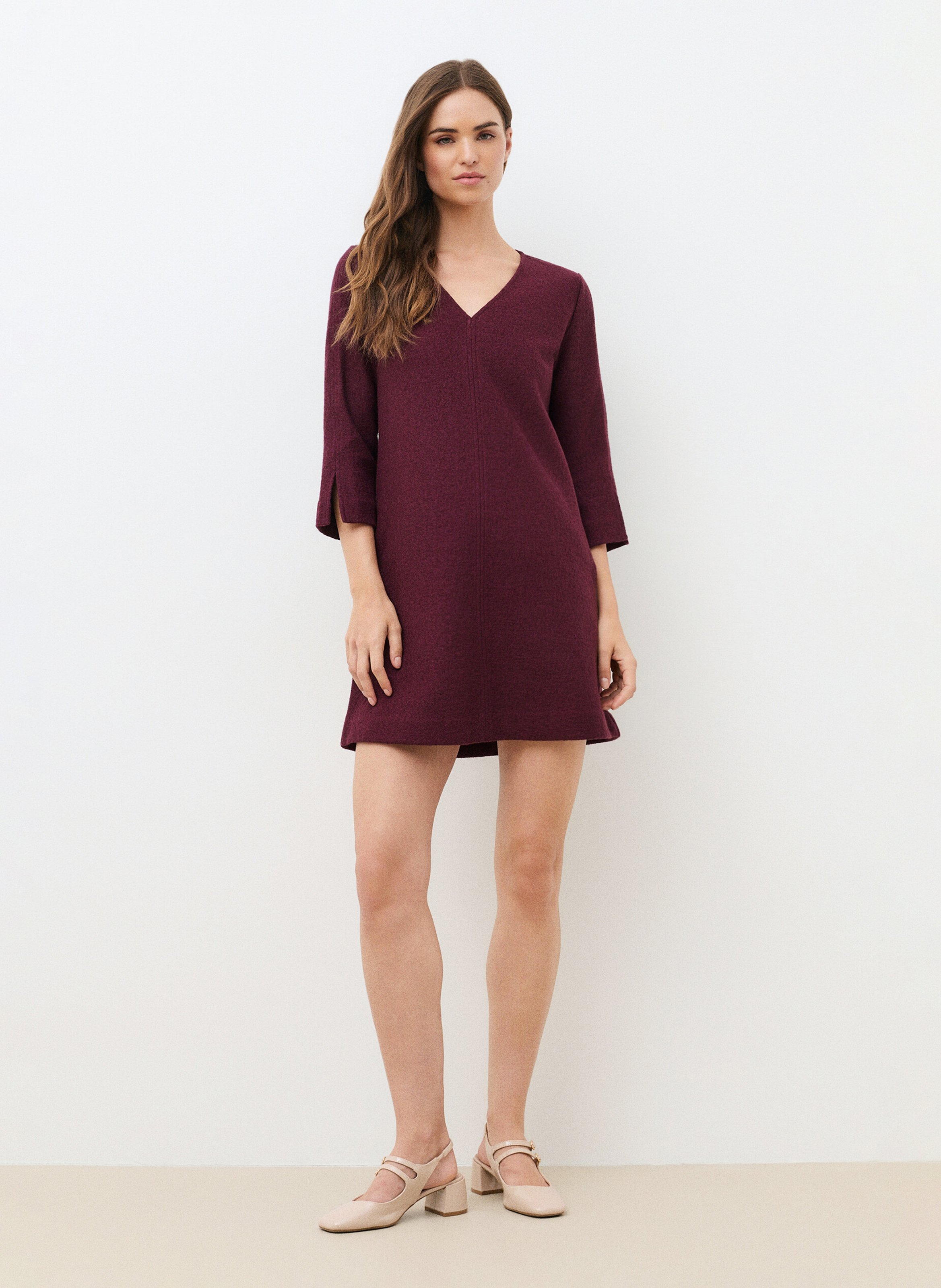 Short round-neck wool-blend dress CAROLL Purple