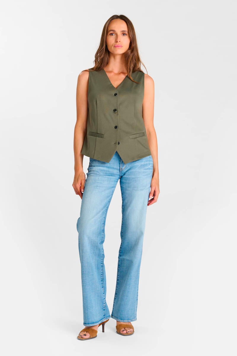 Buttoned V-neck sleeveless cardigan LE TEMPS DES CERISES Khaki