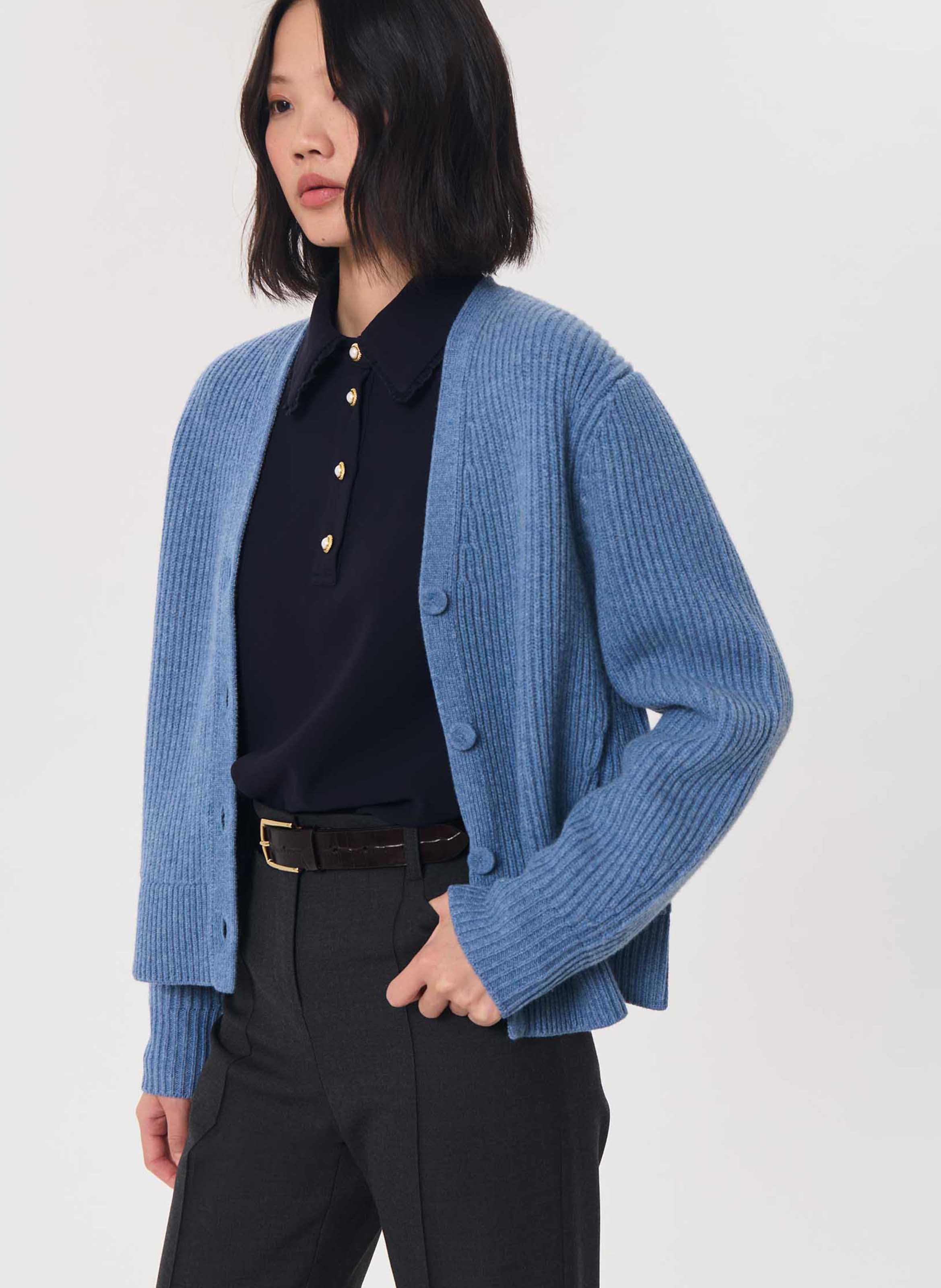Effen polo met lange mouwen en rechte pasvorm TARA JARMON Blauw