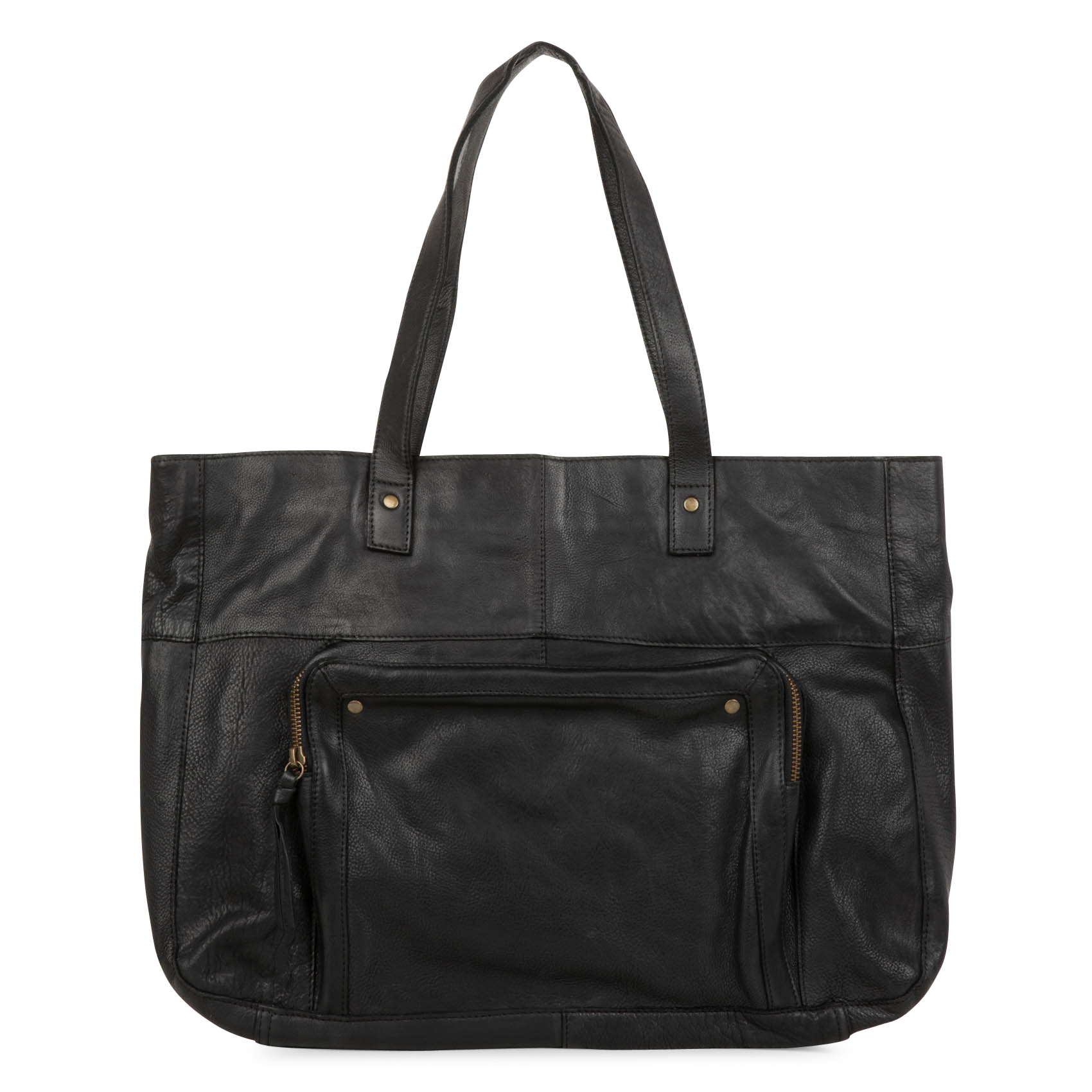 Einkaufstasche aus Leder PIECES Schwarz