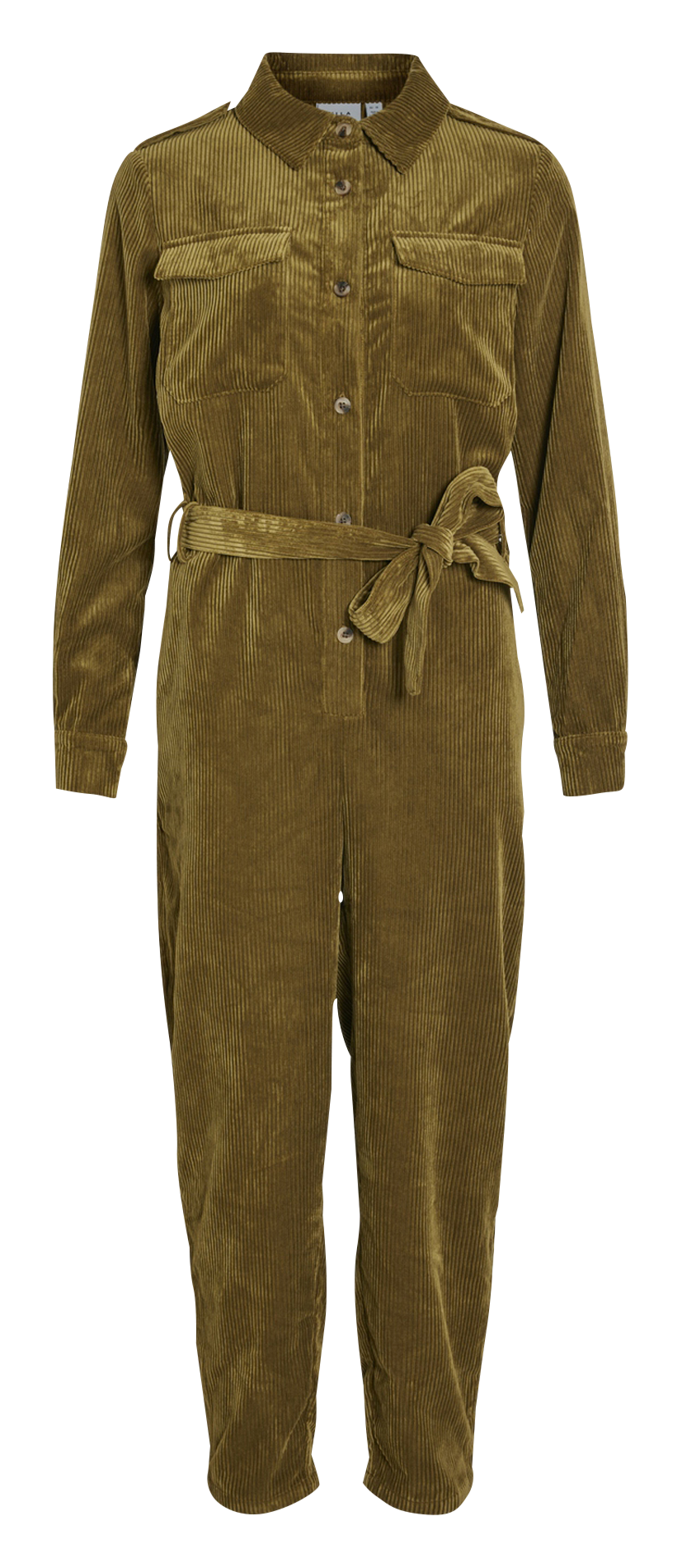 Combinaison col classique ceinturée en velours côtelé VILA Marron