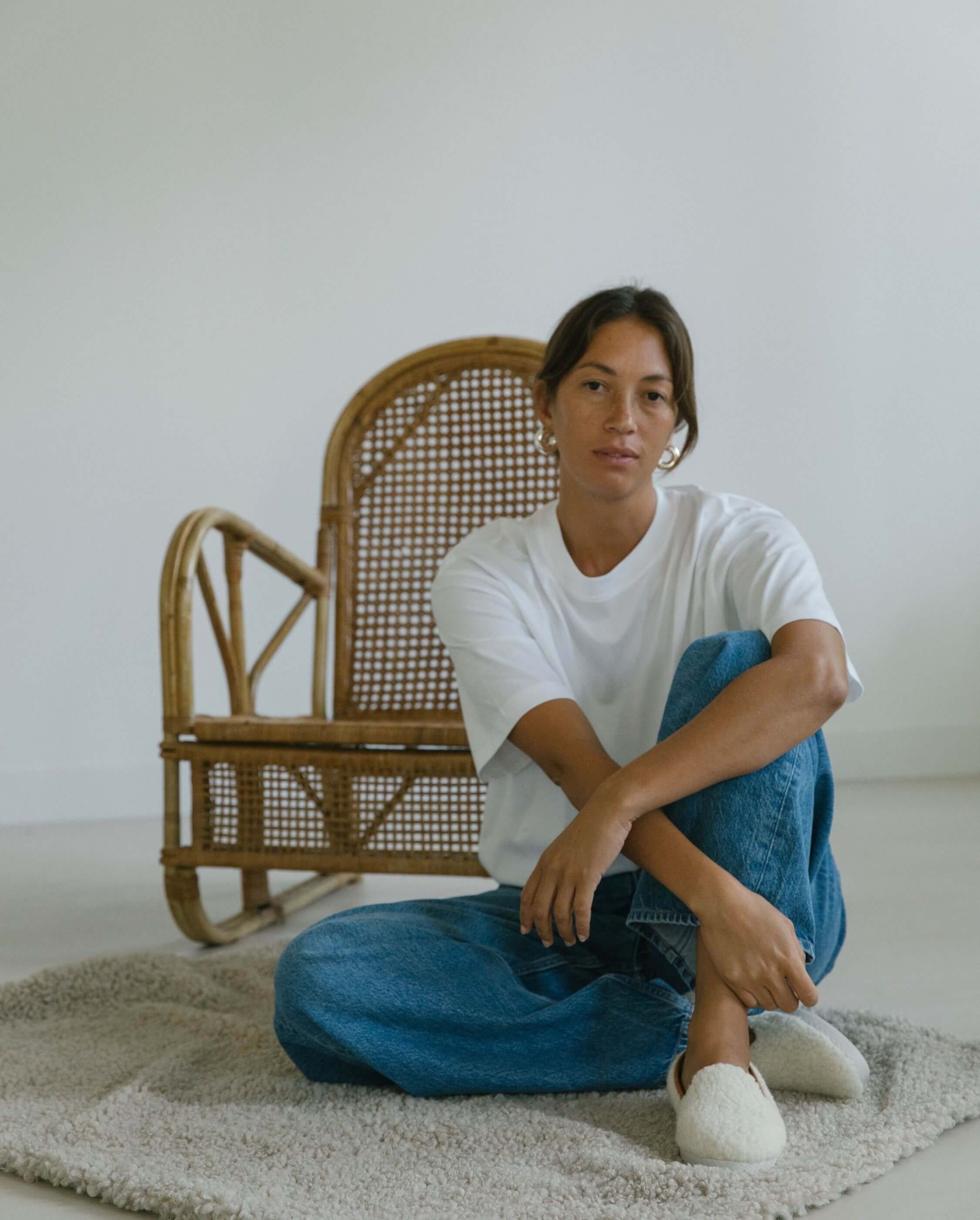 Women's wool bouclé slippers, white camel ANGARDE White