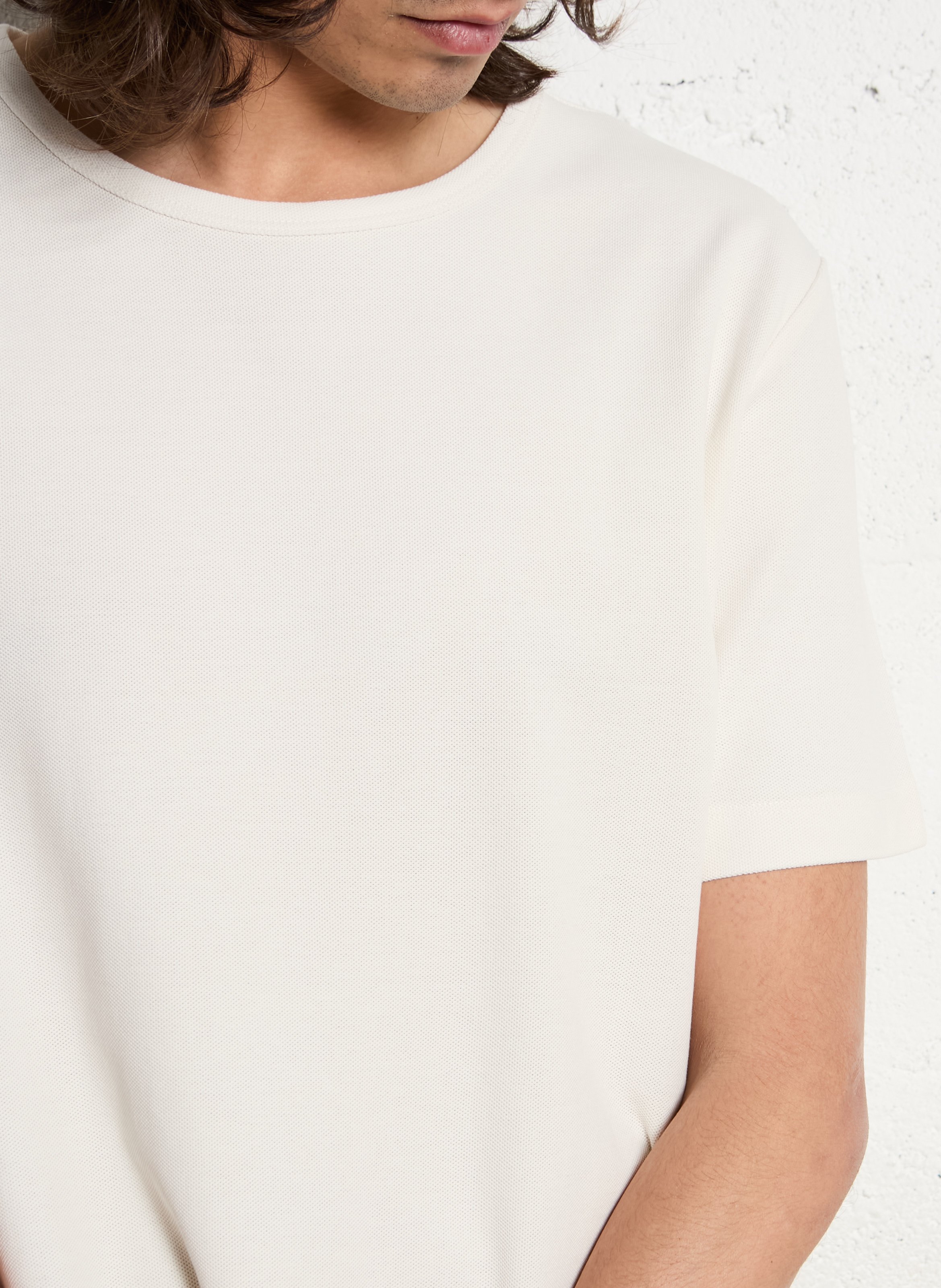 Round-neck organic cotton T-shirt SELECTED Beige