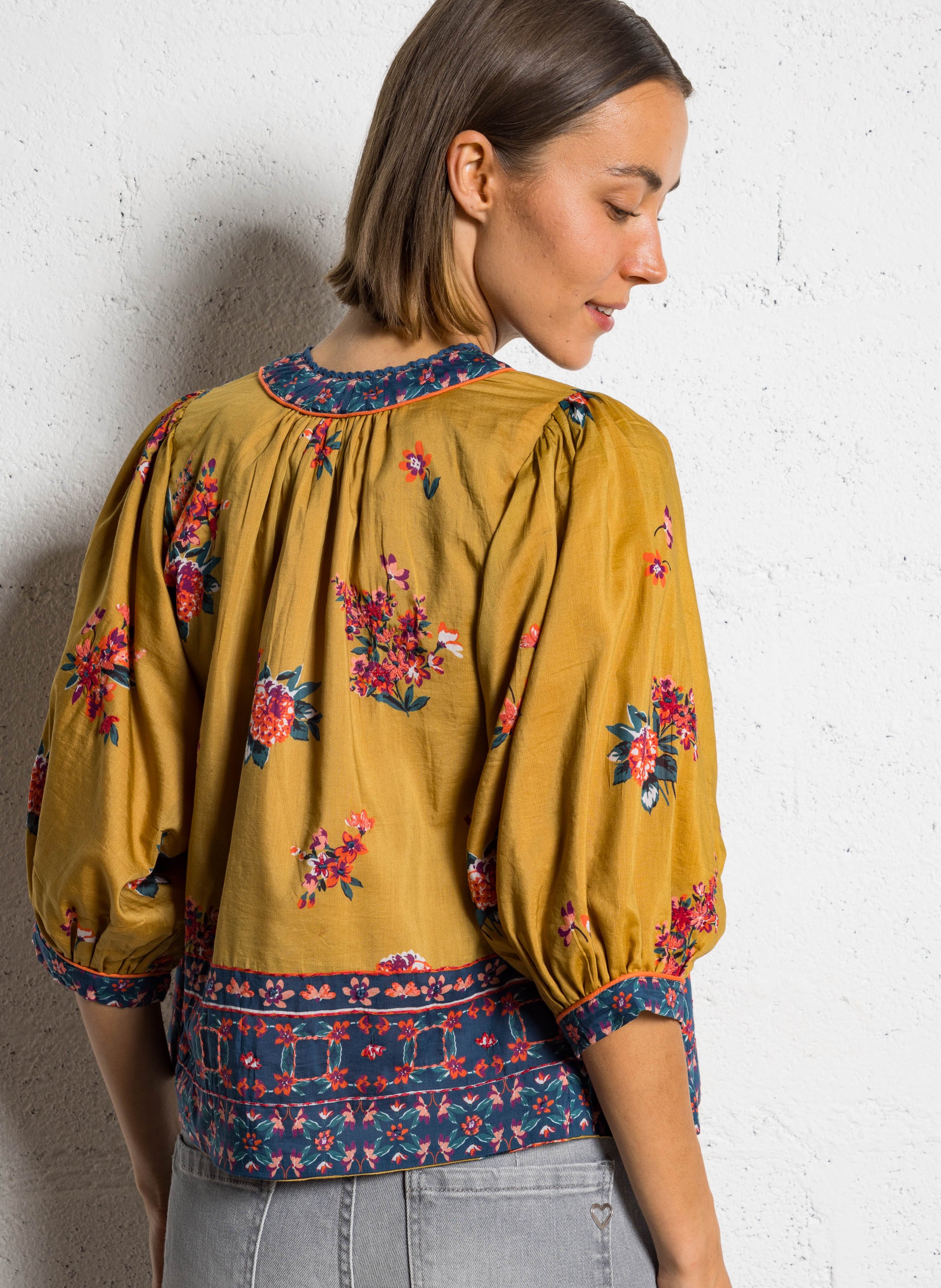 Veste col rond en coton M.A.B.E Jaune