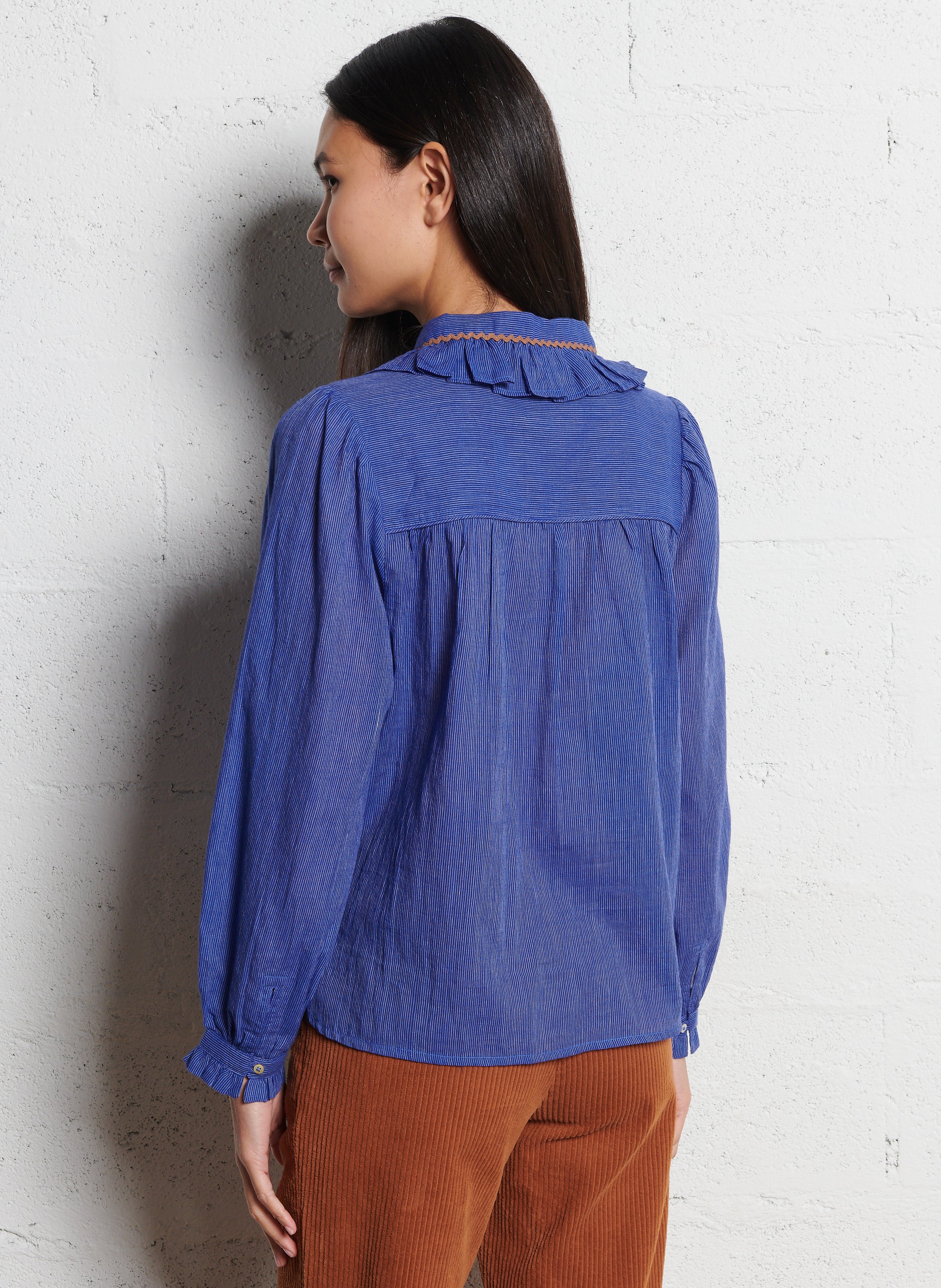 Blusenhemd mit Baumwoll-Peter-Pan-Kragen EMILE ET IDA Blau