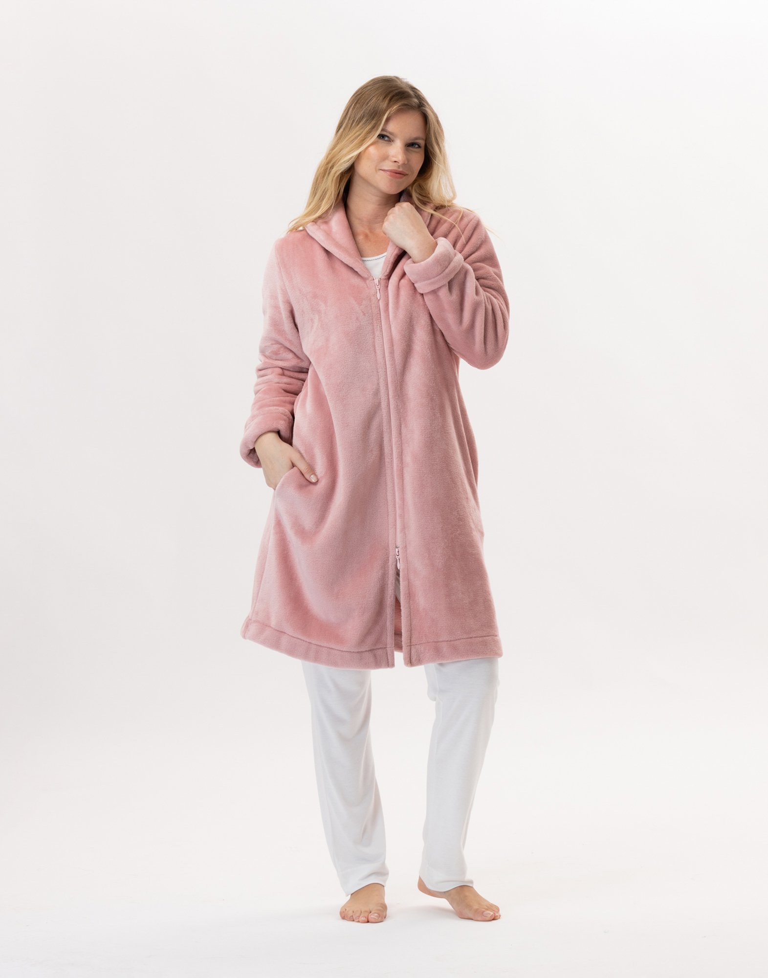 Zippered Plush Flannel Robe LE CHAT Pink