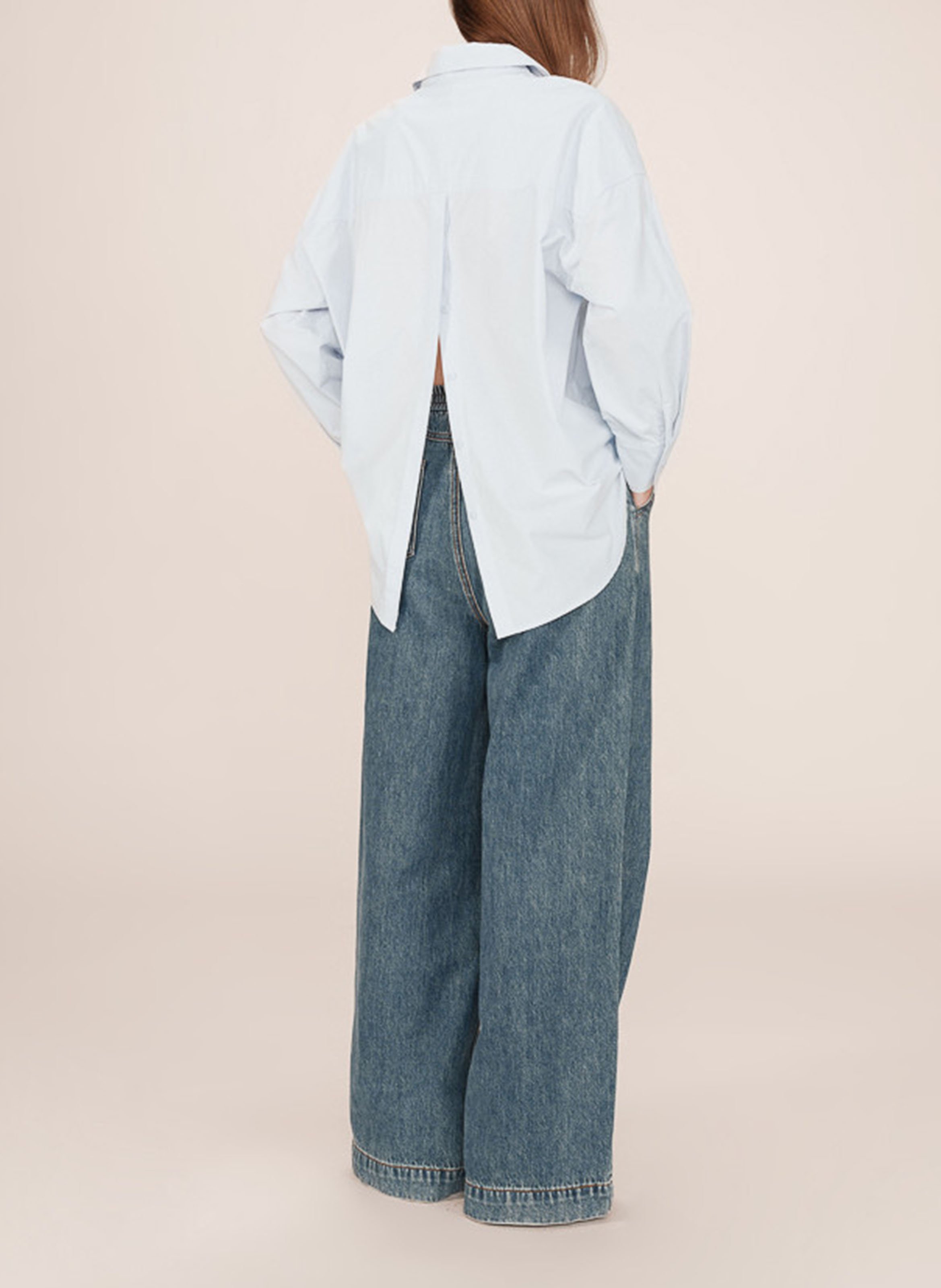 Chemise col classique manches contrastantes en coton GRACE ET MILA Blue