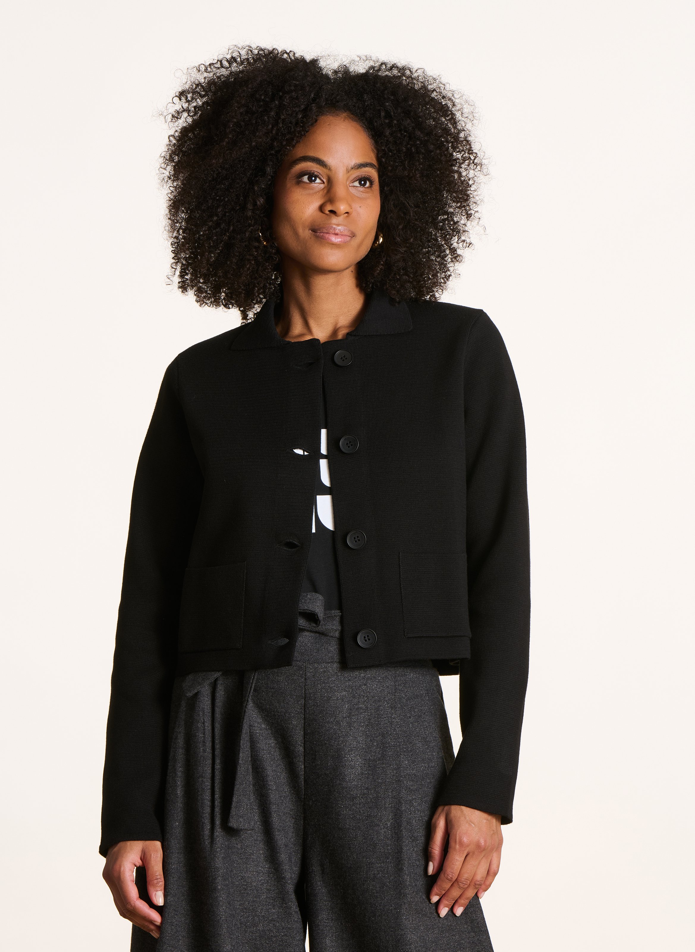 Straight fit classic collar vest in blended organic cotton LA FEE MARABOUTEE Black