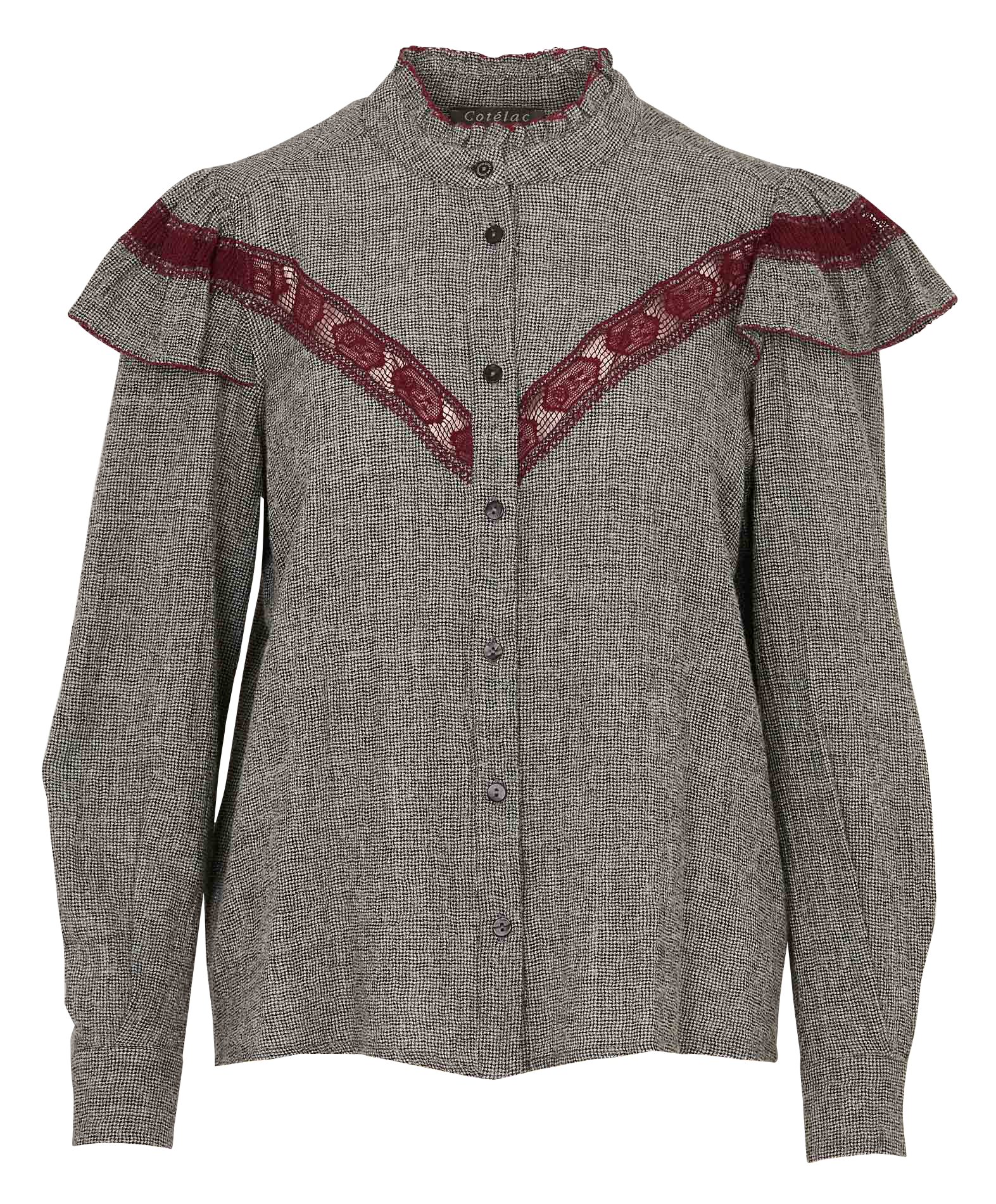 Chemise droite imprimée à dentelle et volants COTELAC Noir