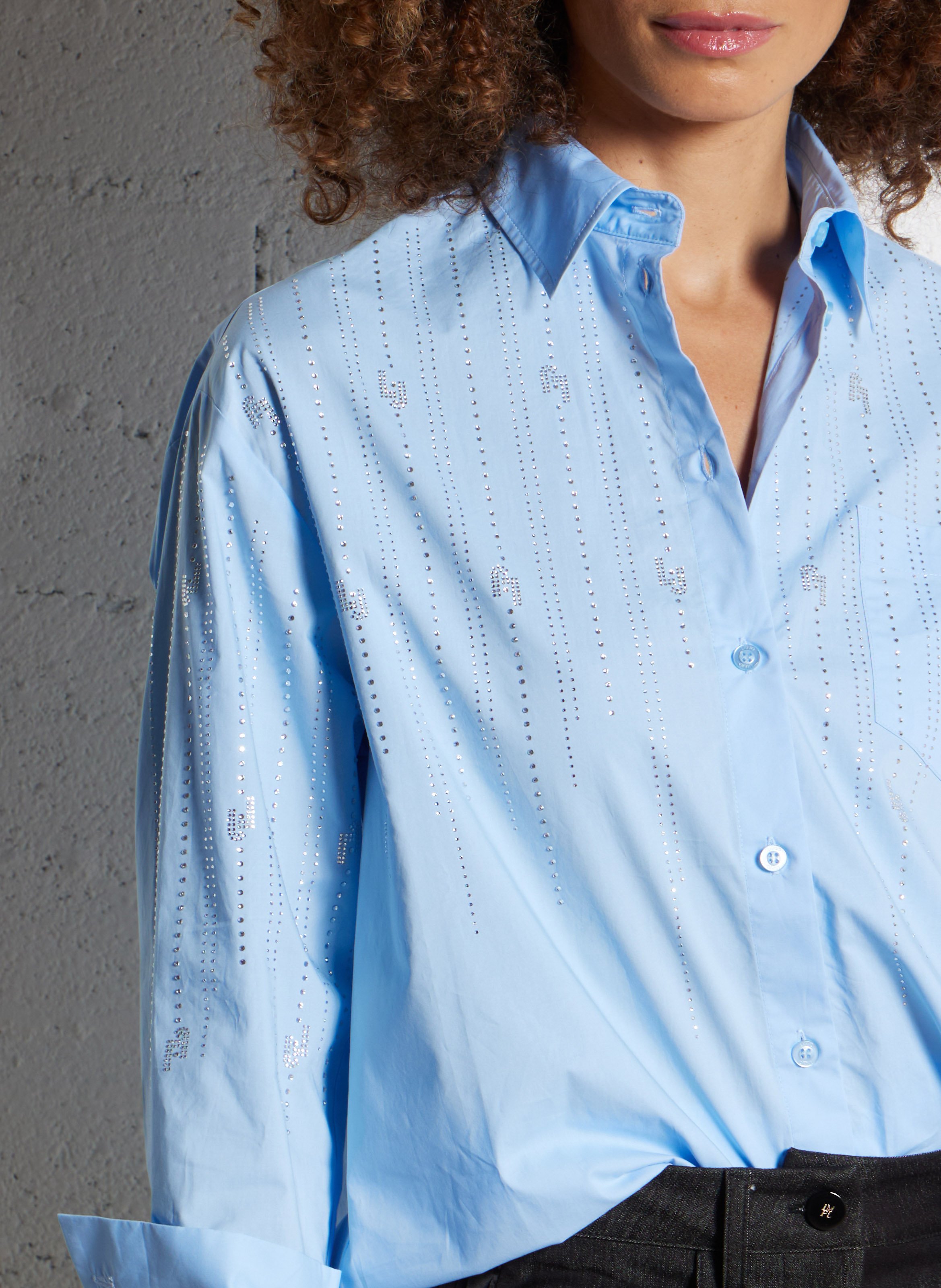 Oversized cotton shirt with rhinestones LIU JO Blue