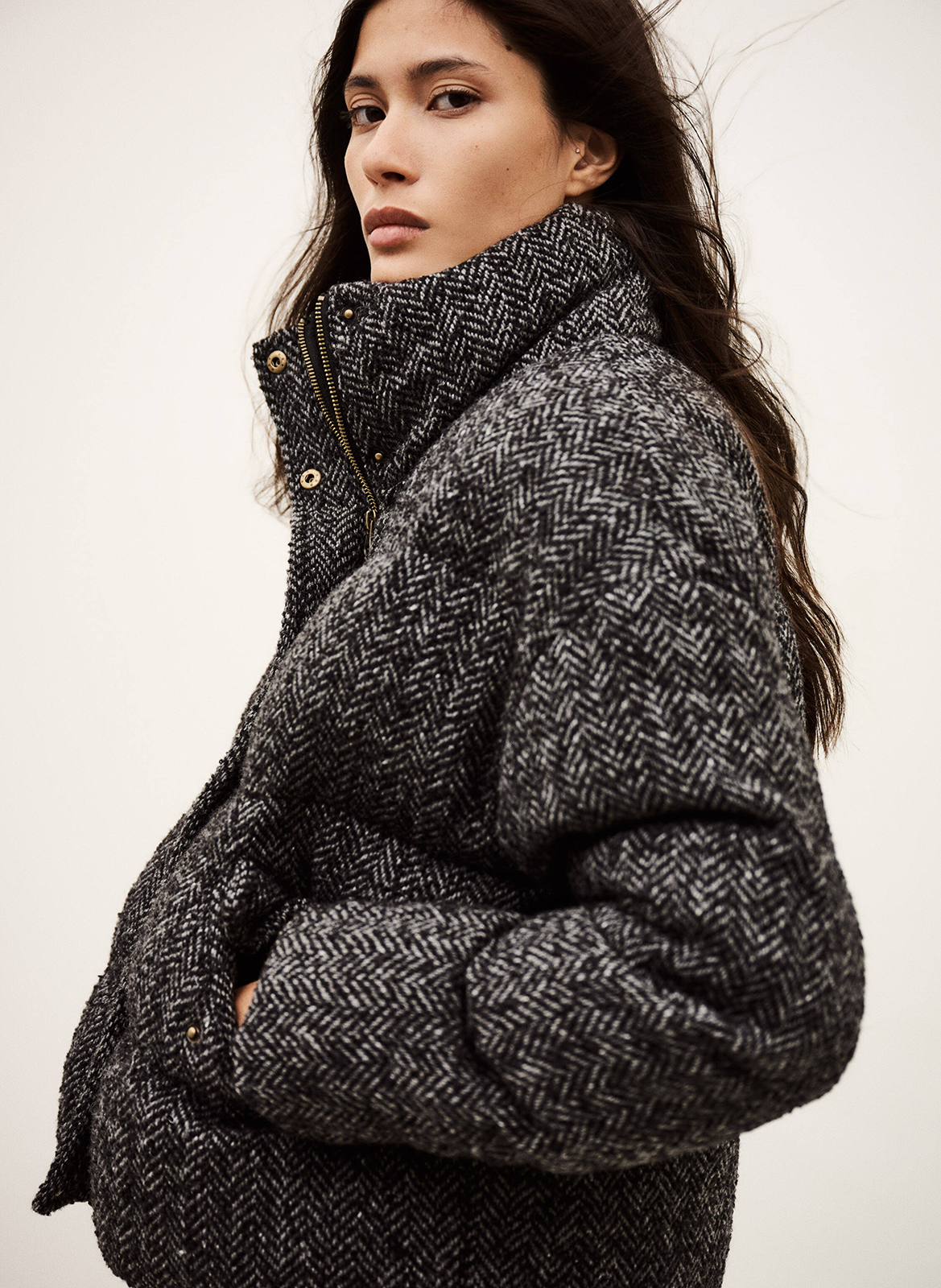 Gewatteerde jas met opstaande kraag van gemengde wol BA&SH Zwart