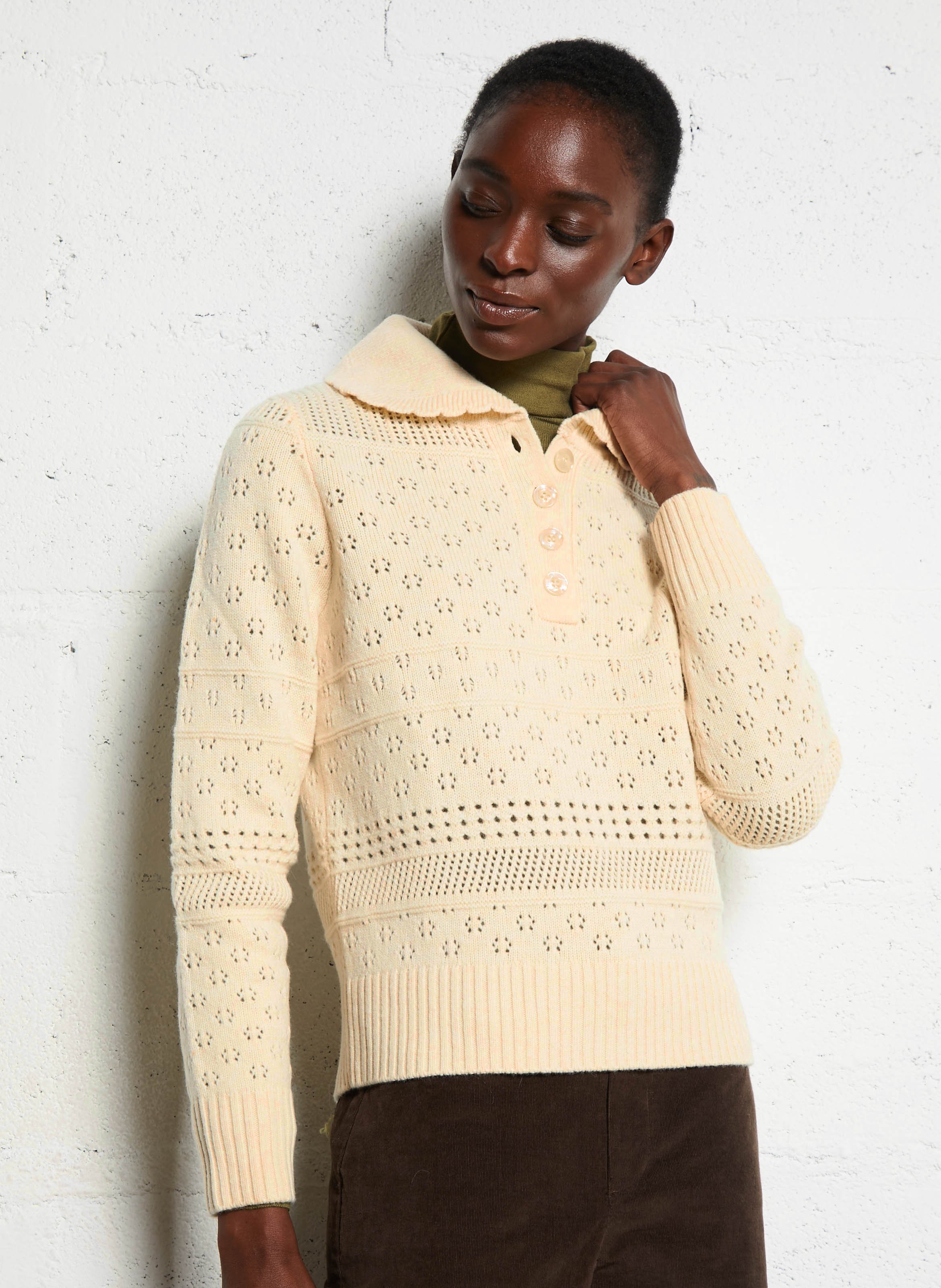 Straight wool sweater with Peter Pan collar PETITE MENDIGOTE Beige