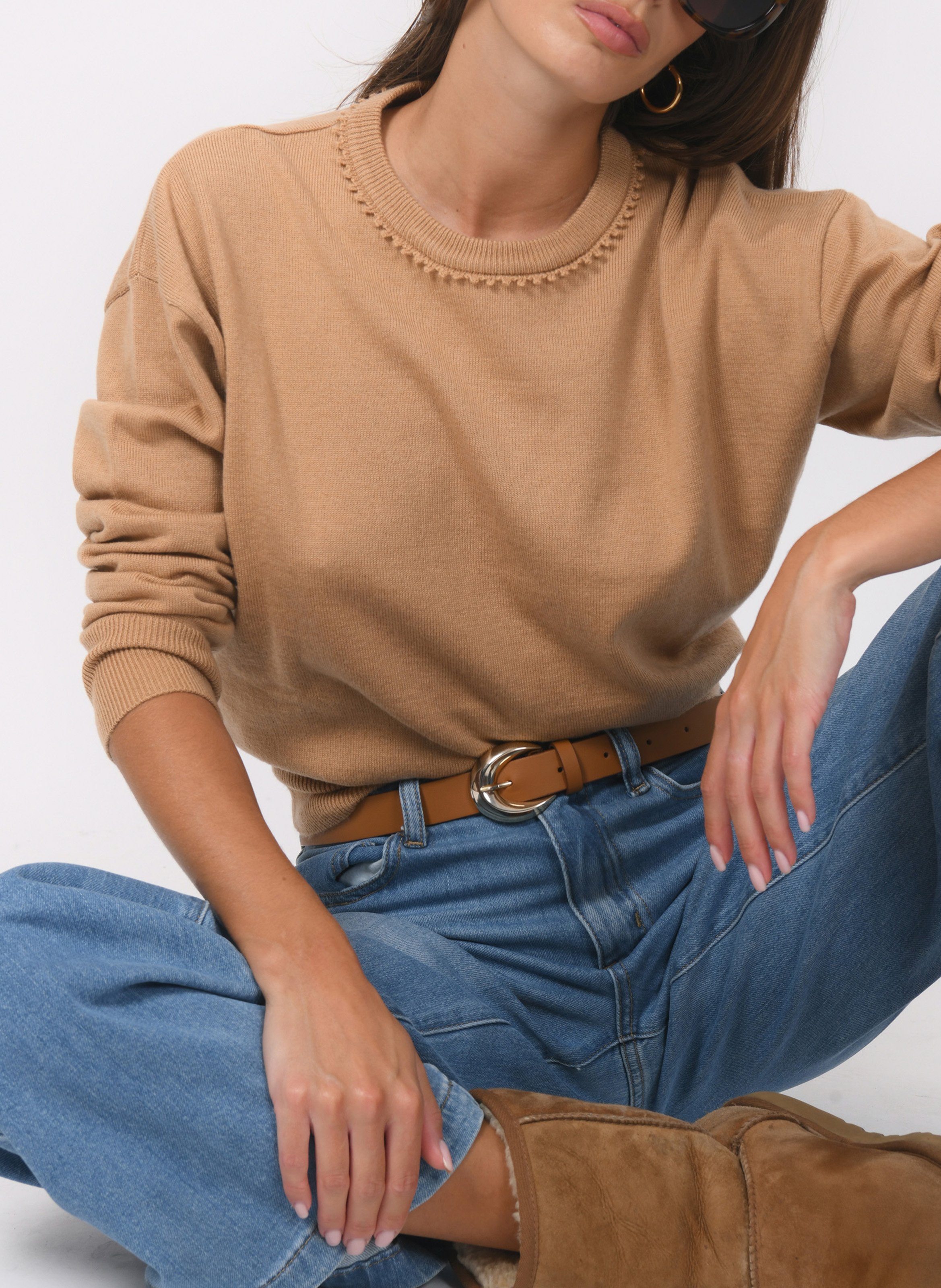 Kurzärmliger Pullover mit Rundhalsausschnitt KOOKAI Beige