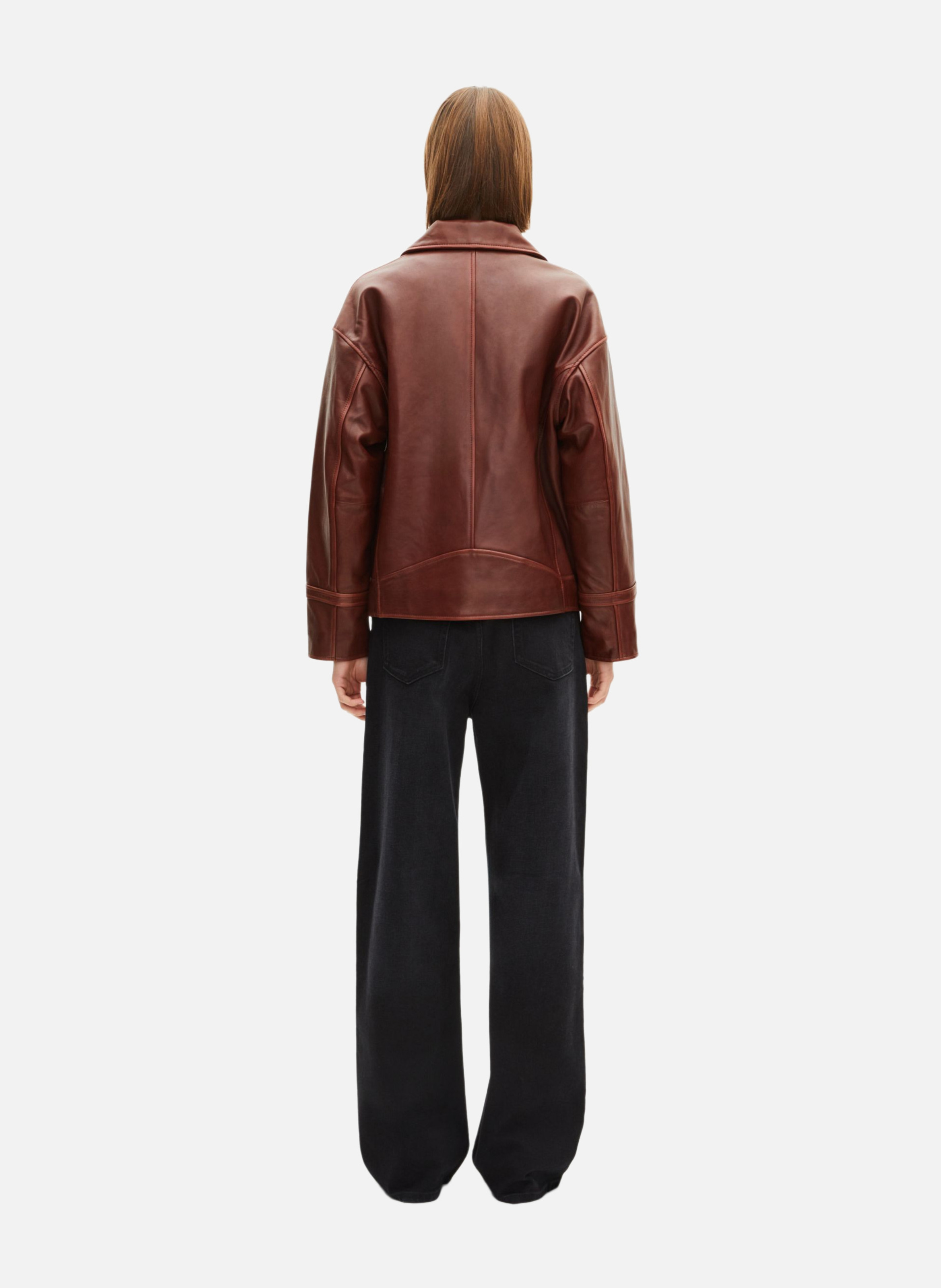 Oversized leather jacket THE KOOPLES Brown