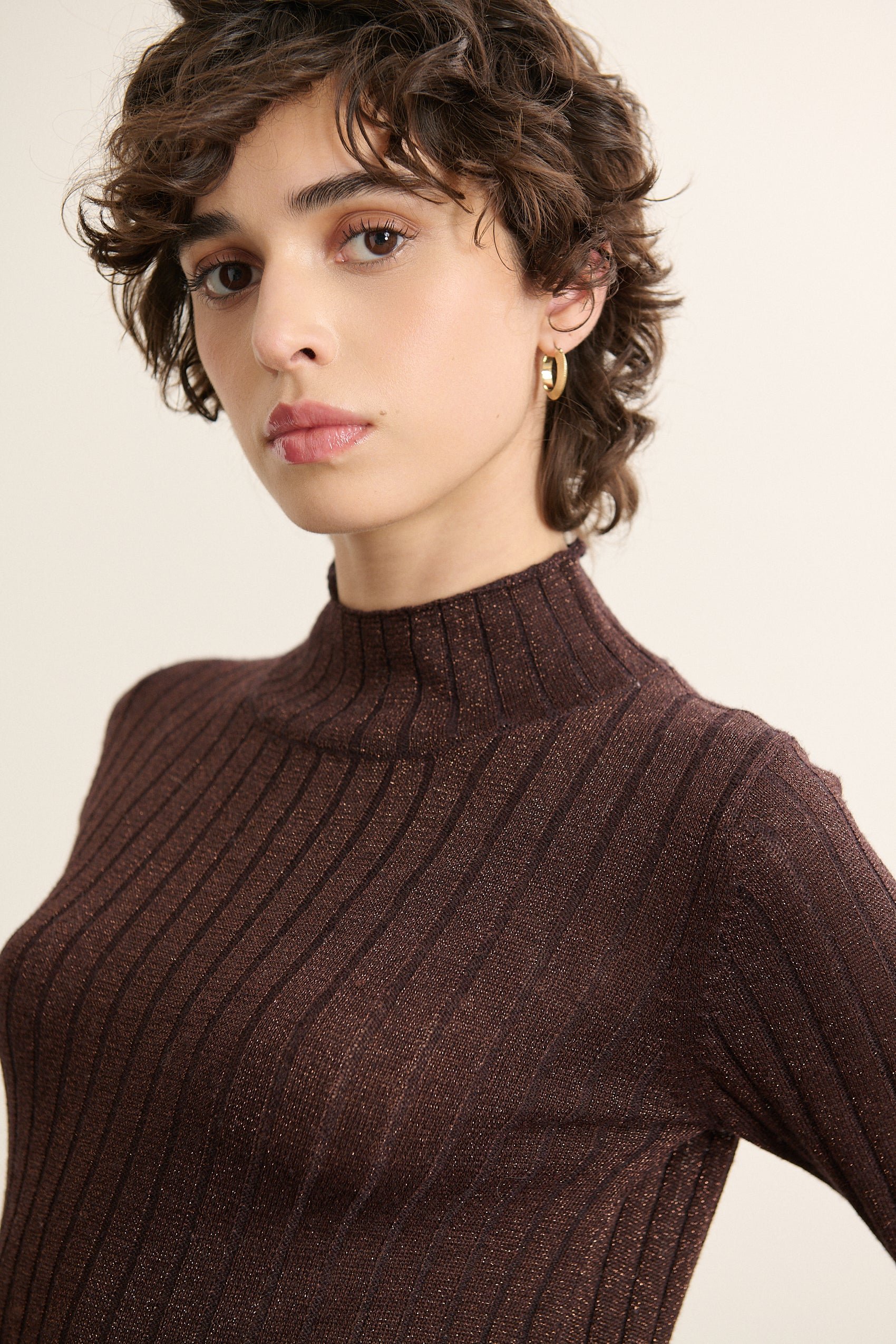 High-neck lurex sweater GARANCE PARIS Brown