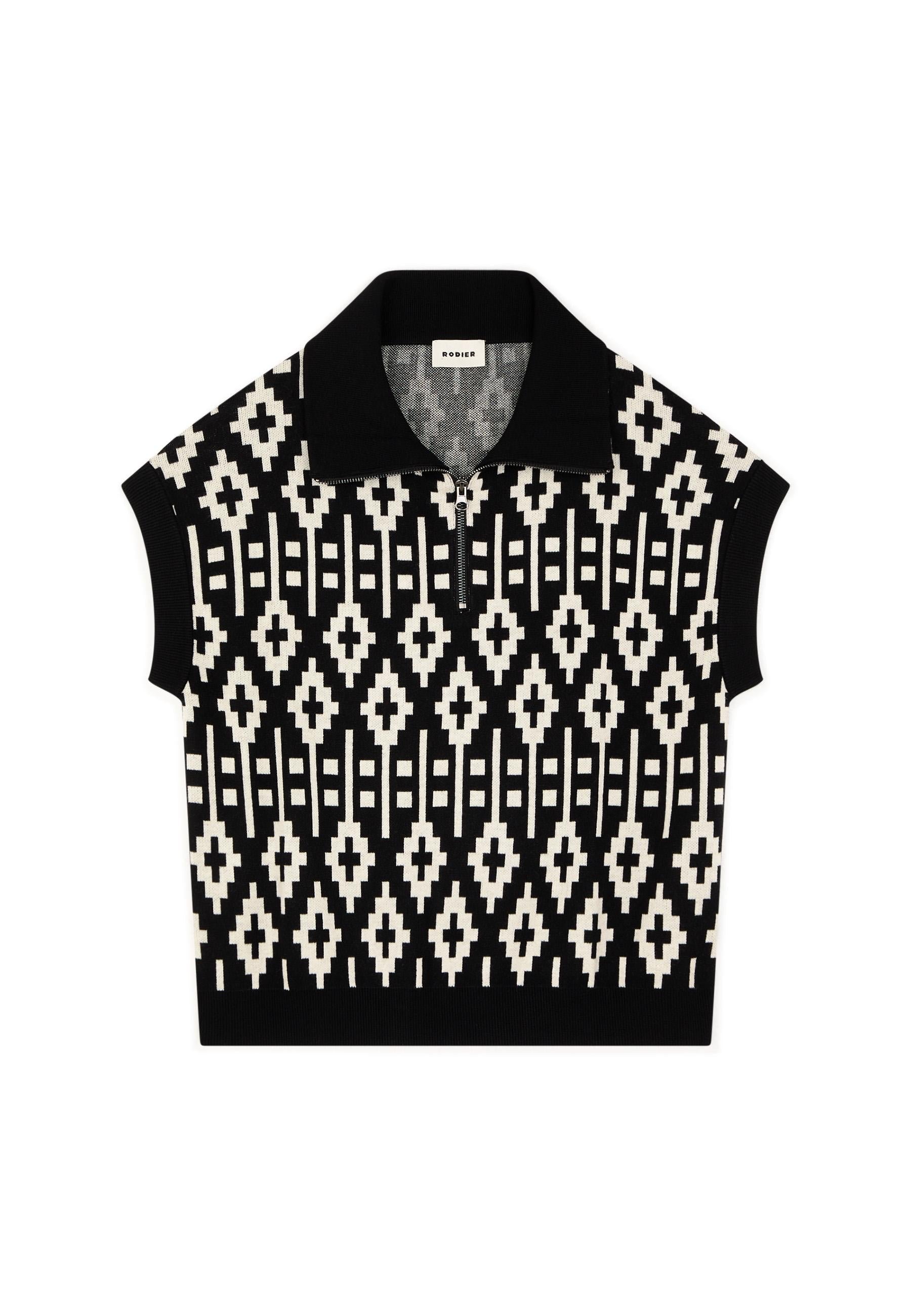Short-sleeved jacquard sweater RODIER Black