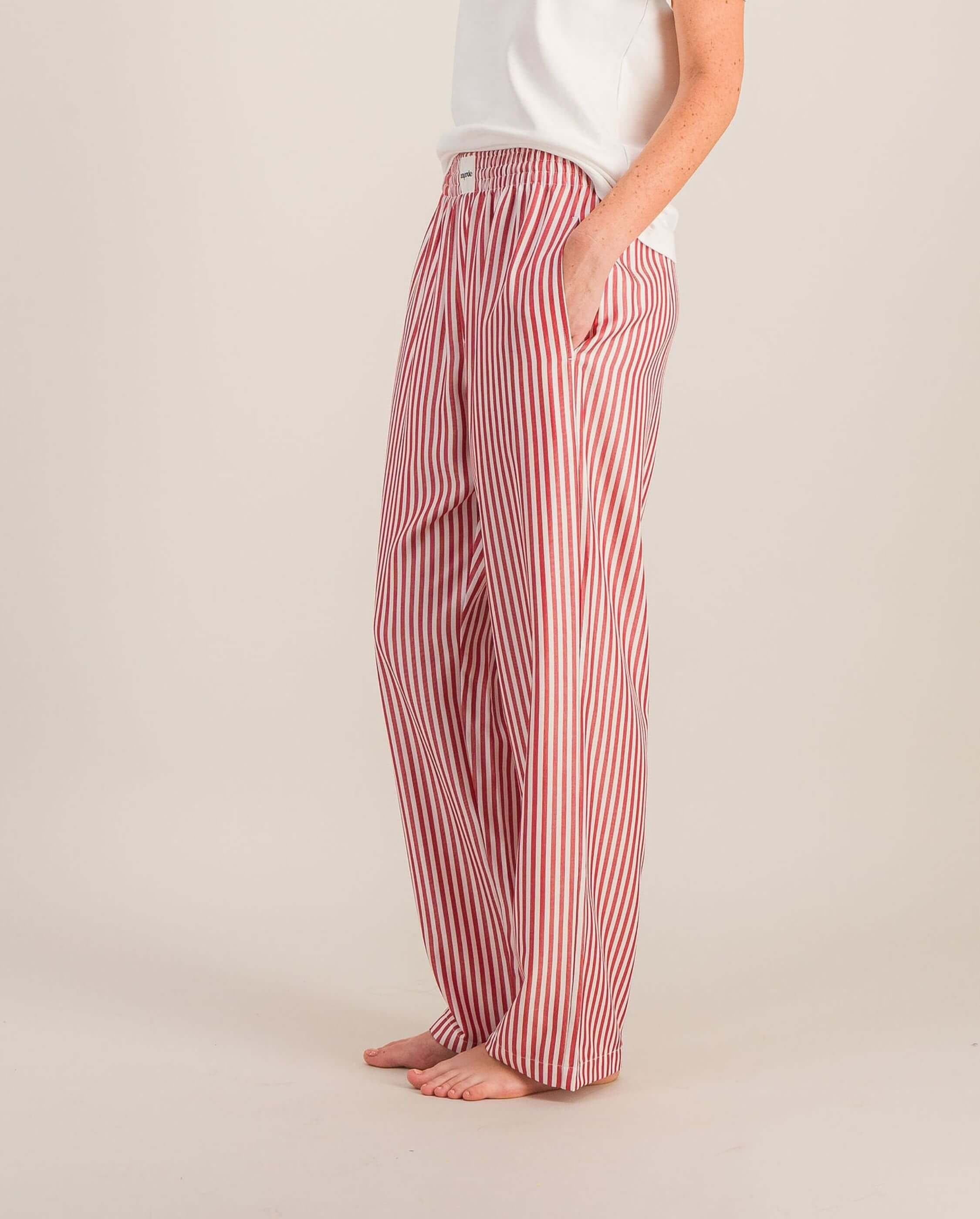 Women's tencel pants, red stripes ANGARDE Red