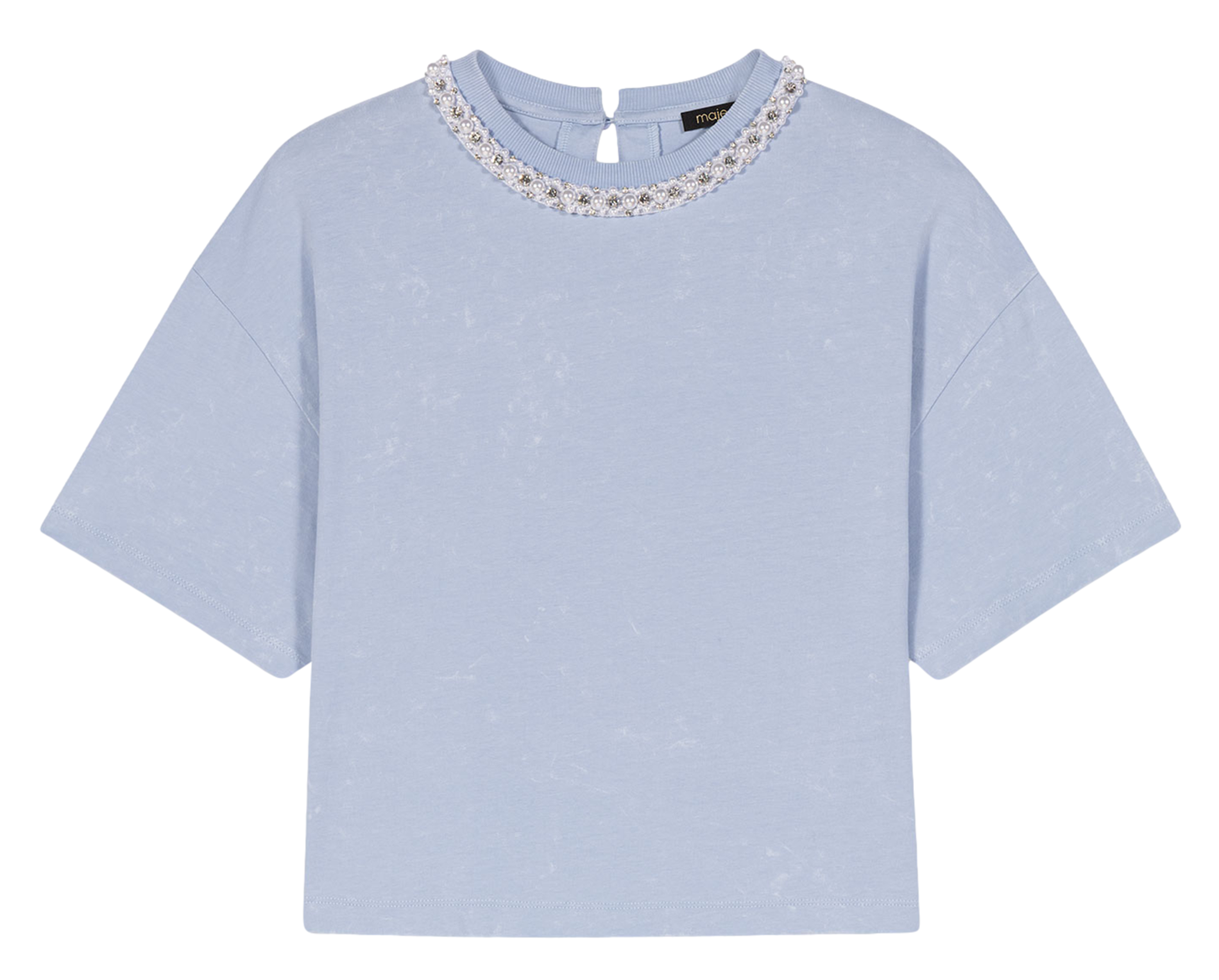 Tee-shirt boxy court à col bijou MAJE Bleu
