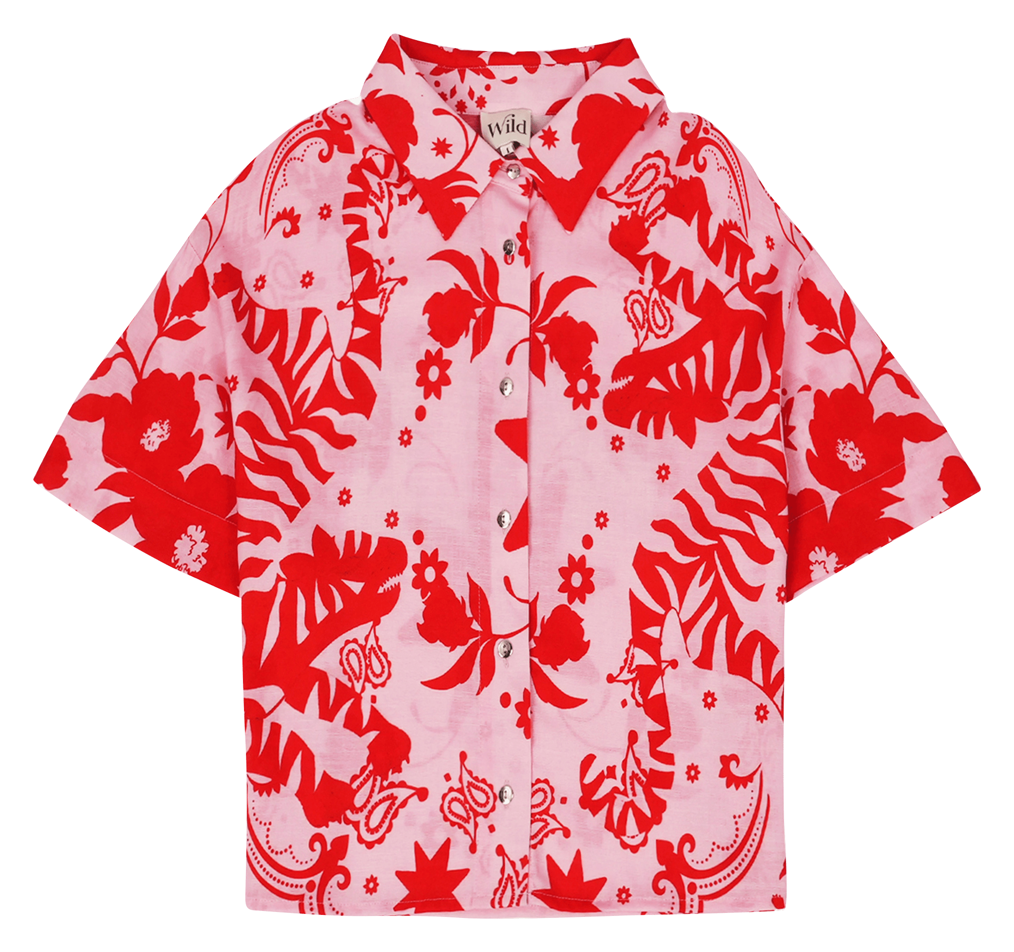 Oversize printed shirt with classic collar WILD Pink