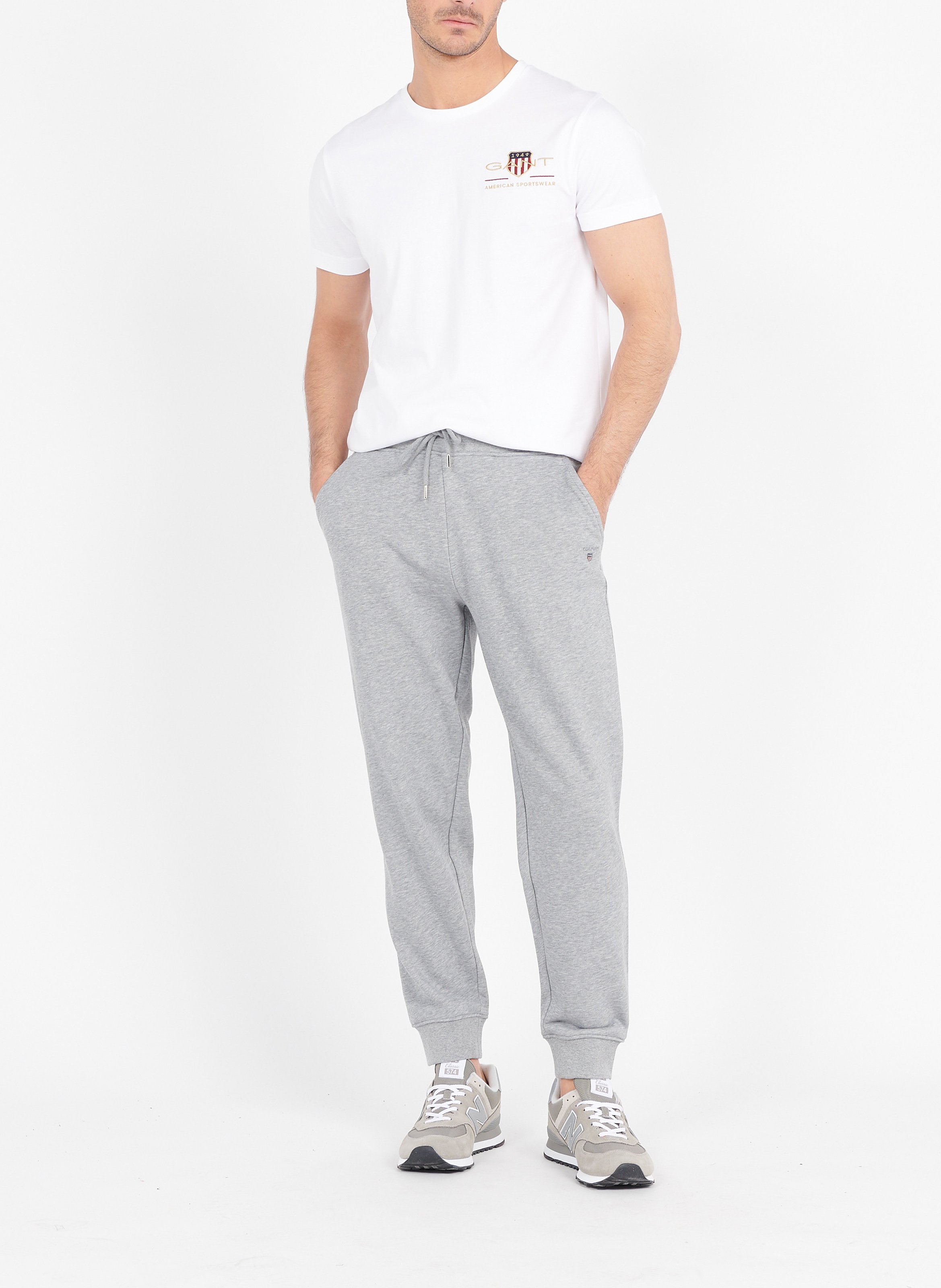 Straight embroidered cotton-blend joggers GANT Grey
