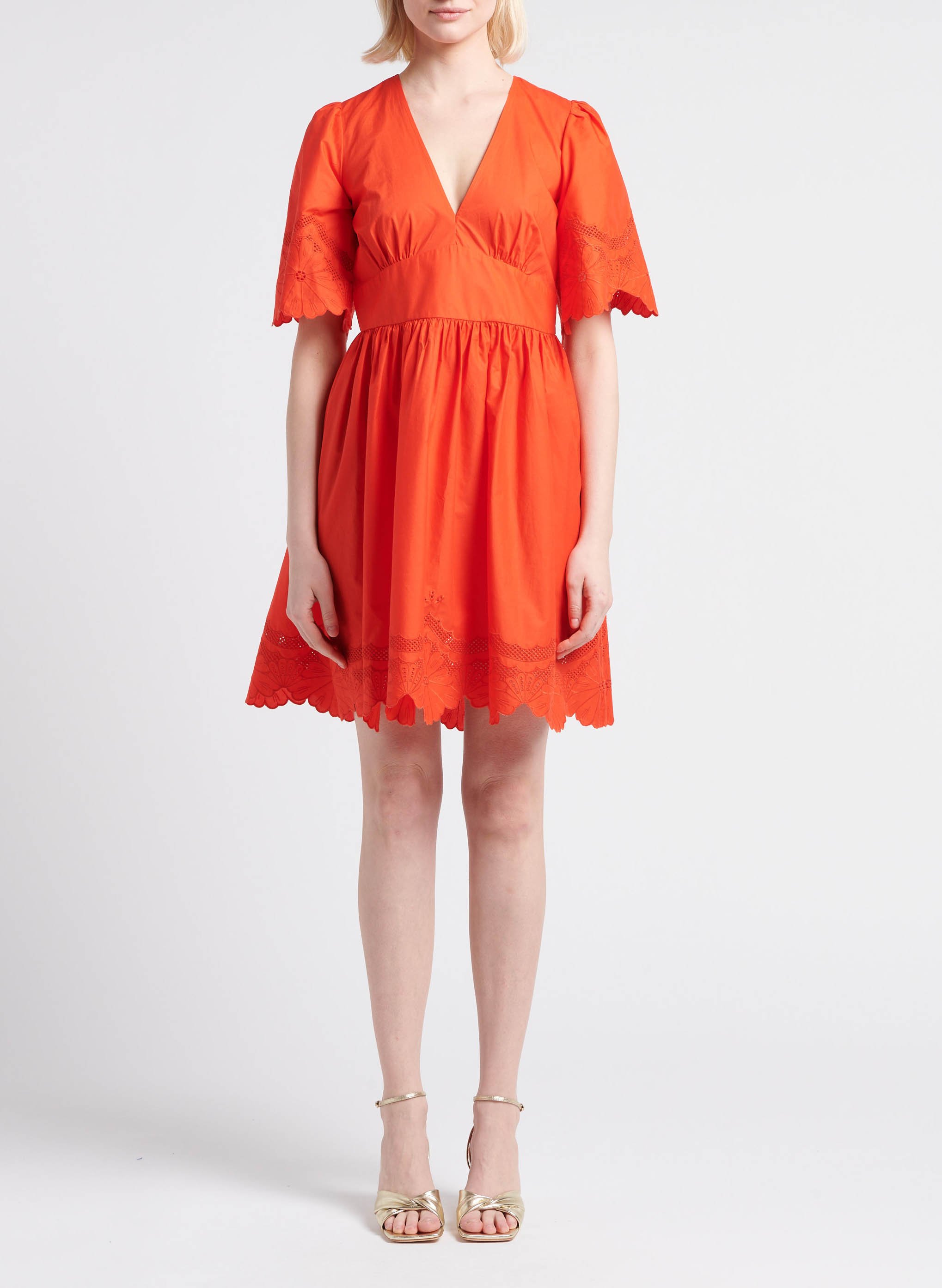 Robe courte col V en coton  TWINSET Orange