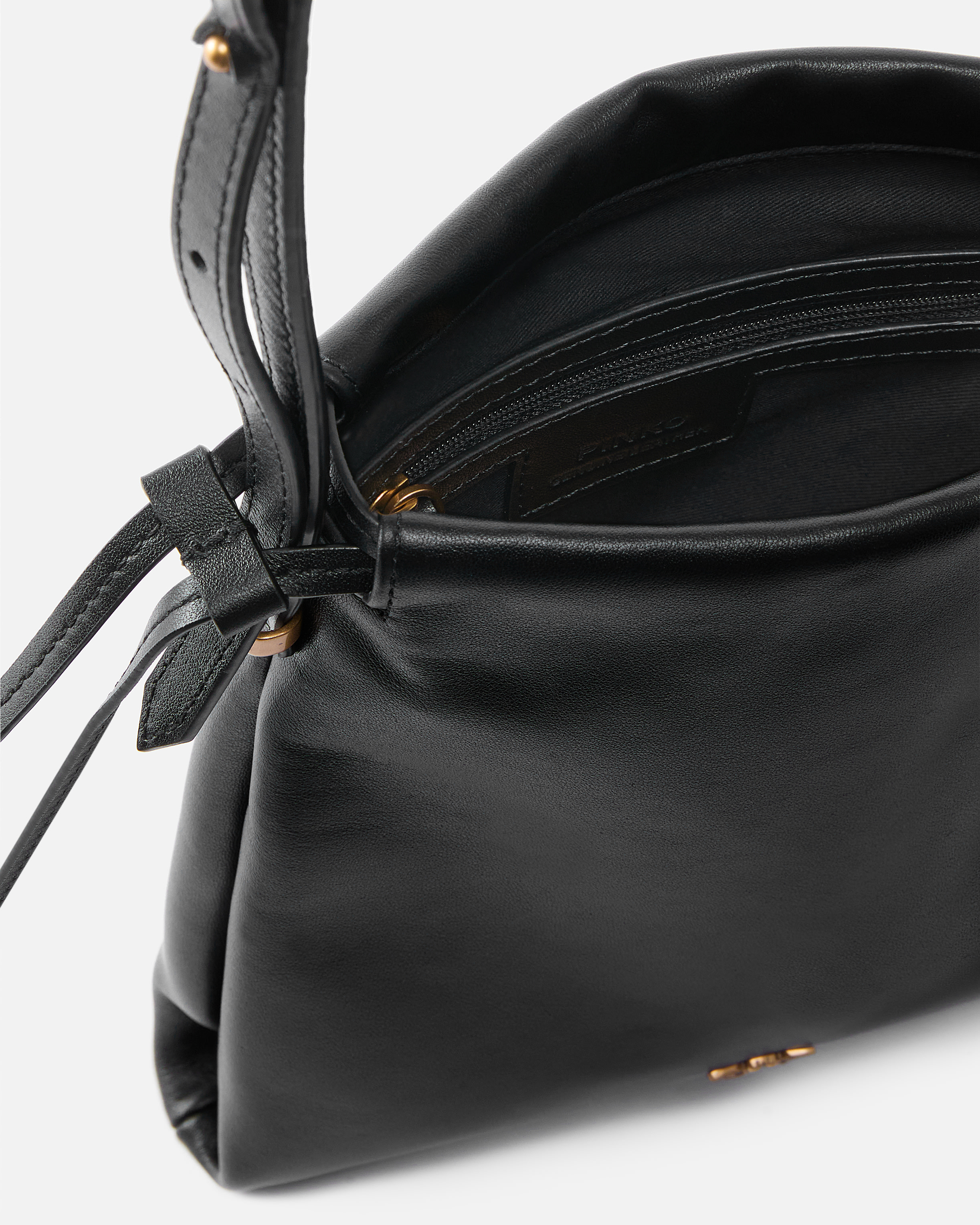 Mini slouchy leather shoulder bag with love birds logo Black