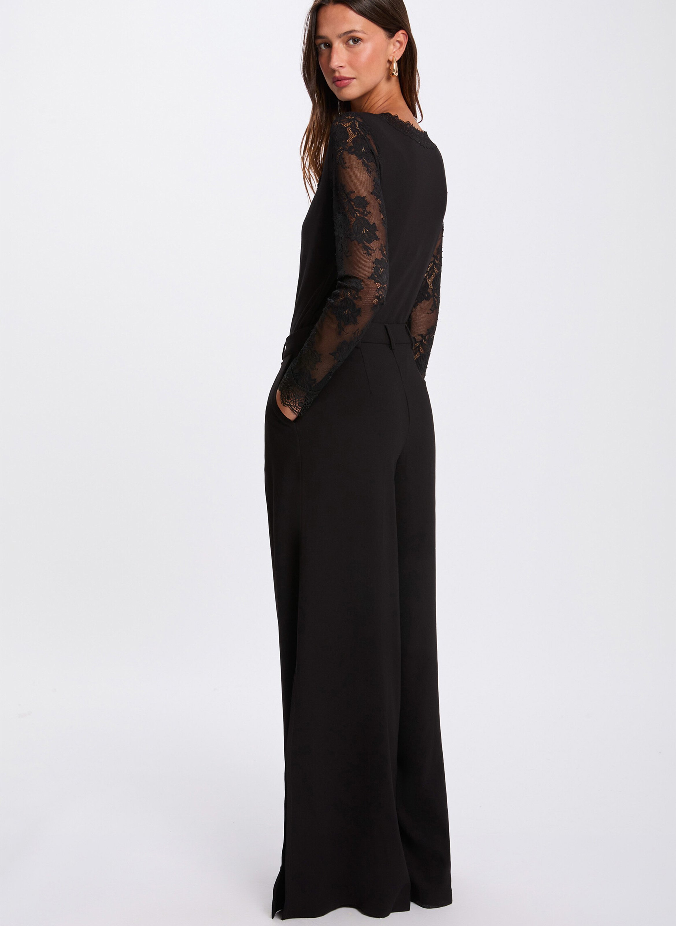 Tee-shirt cintré à manches dentelle MORGAN Noir