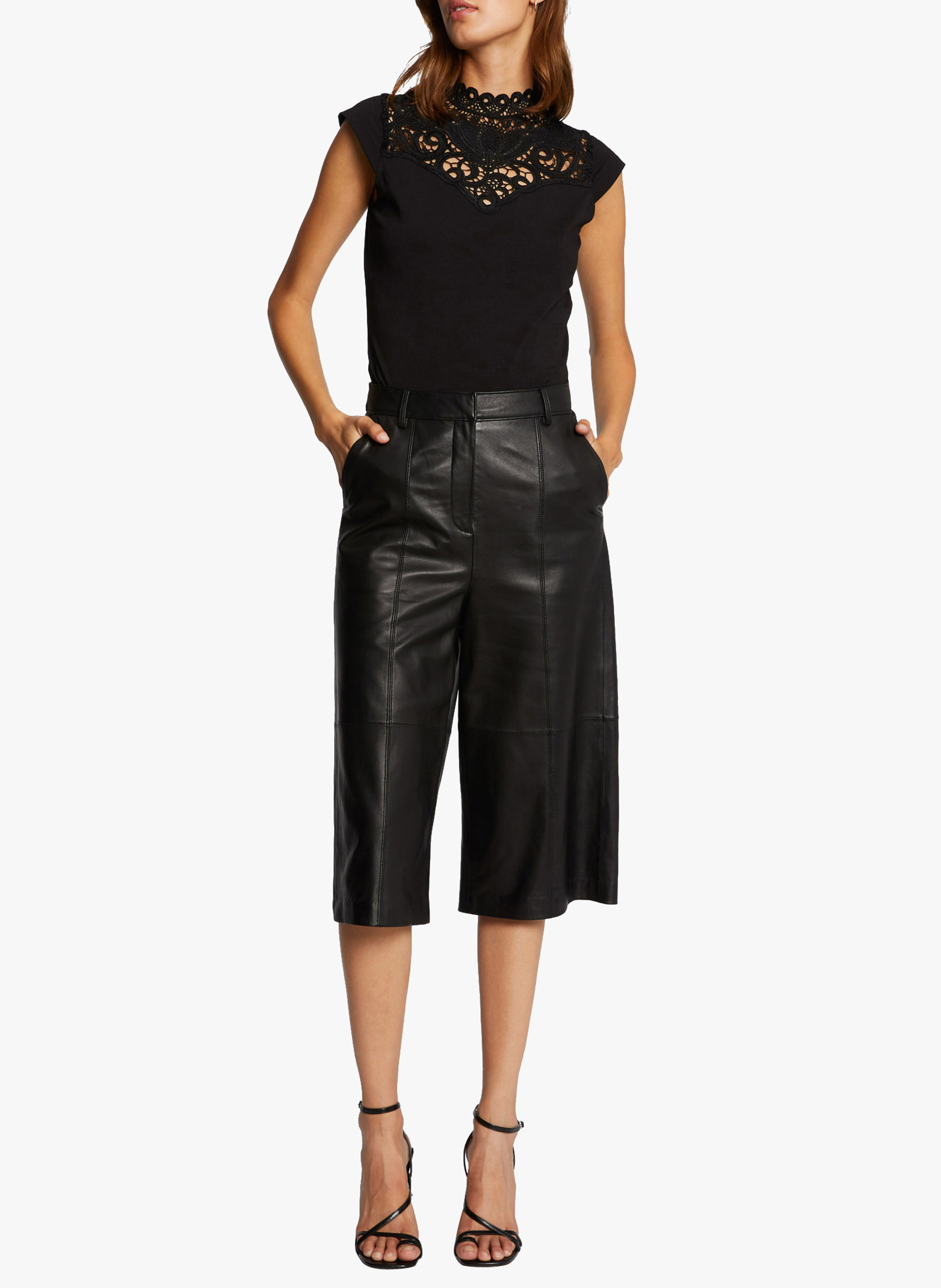 High-neck cotton-blend sleeved T-shirt MORGAN Black