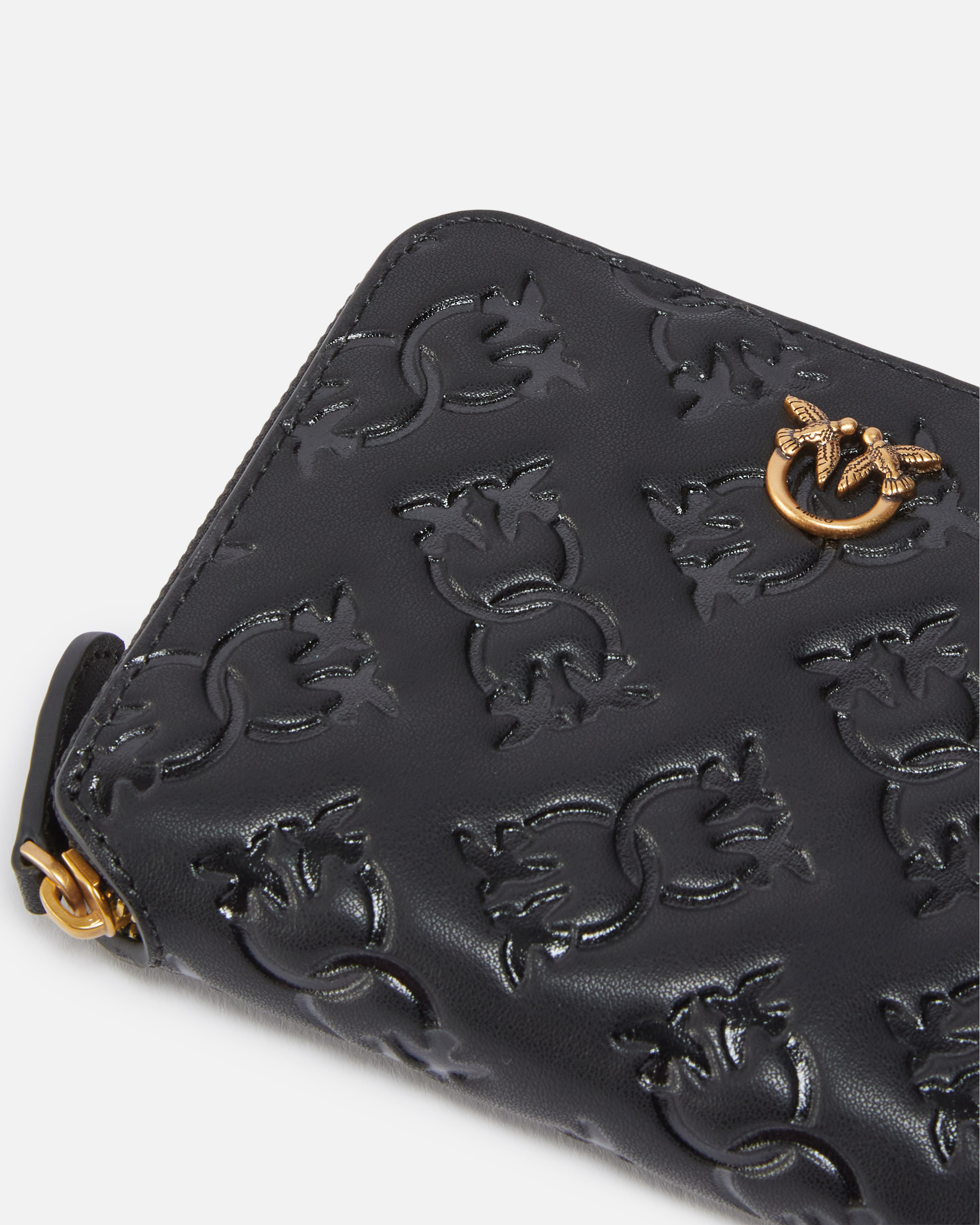 Square embossed monogram leather wallet PINKO Black