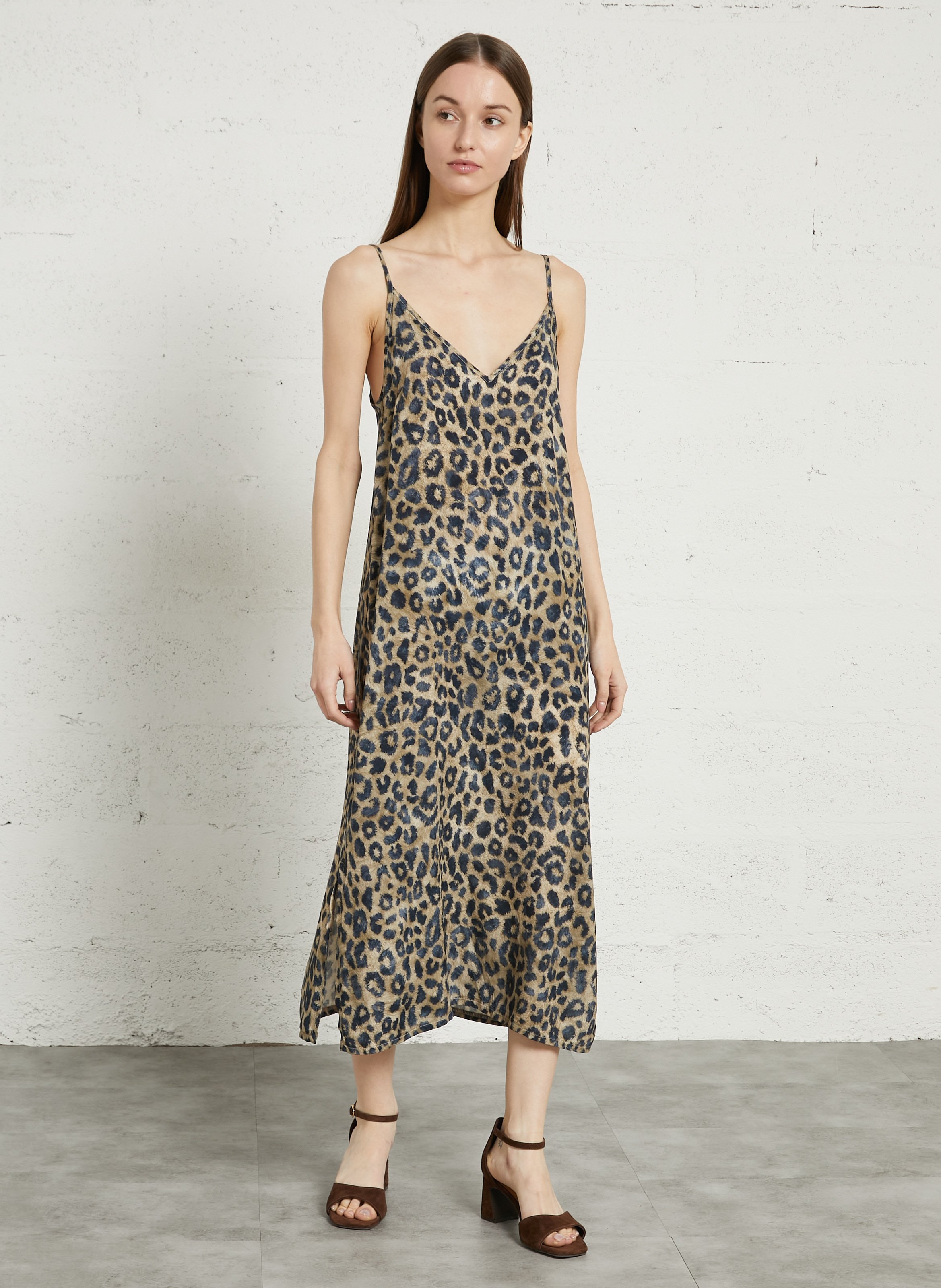 Robe midi col V PLEASE Beige