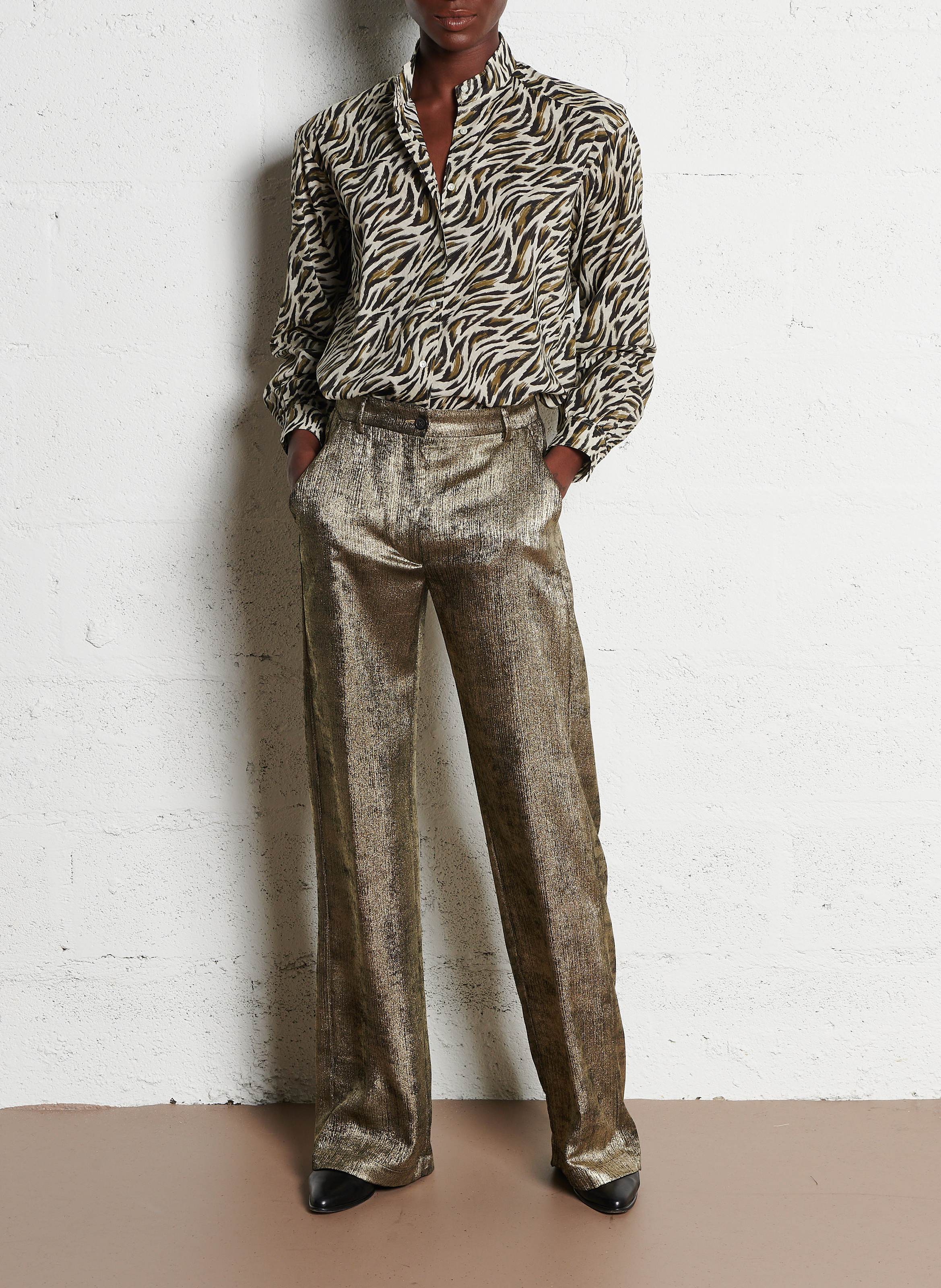 Pantalon droit métallisé HARTFORD Doré