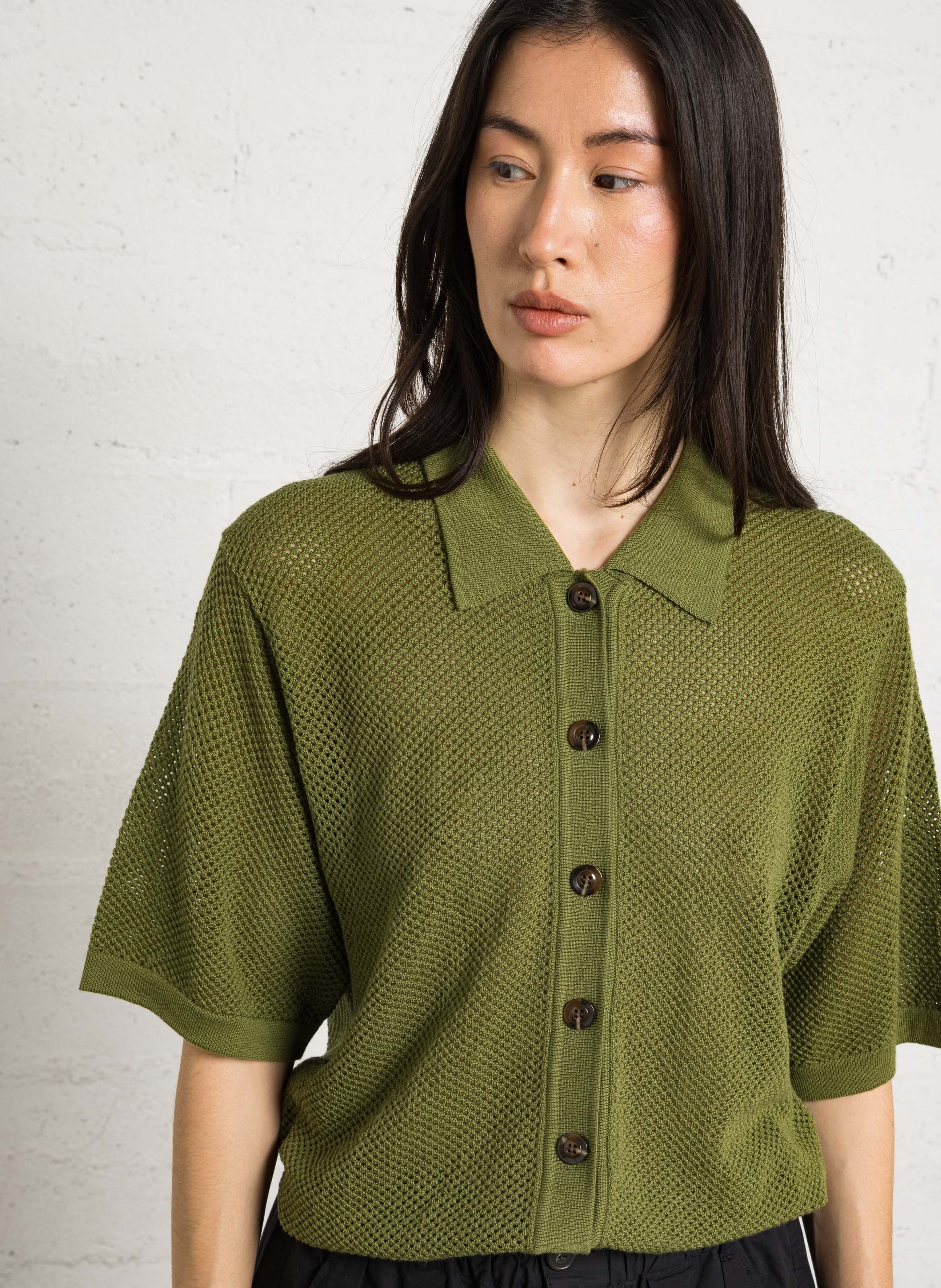 Short-sleeve wool openwork cardigan SOEUR Green