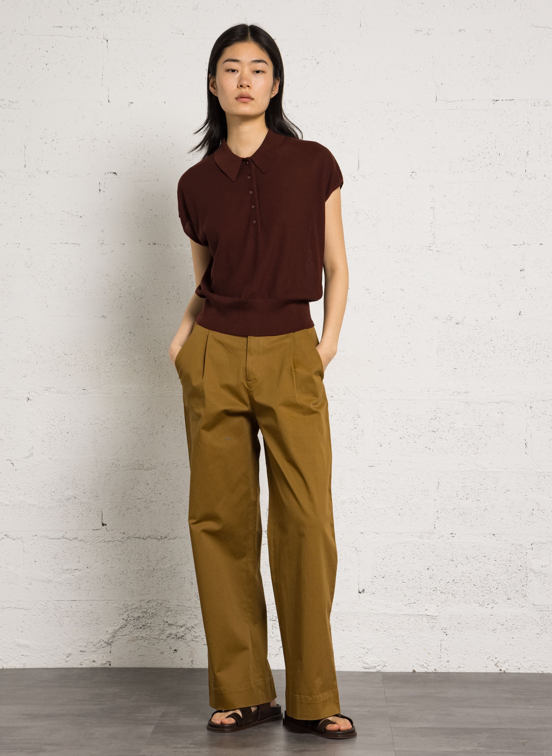 Knit polo collar top MAISON 123 Red