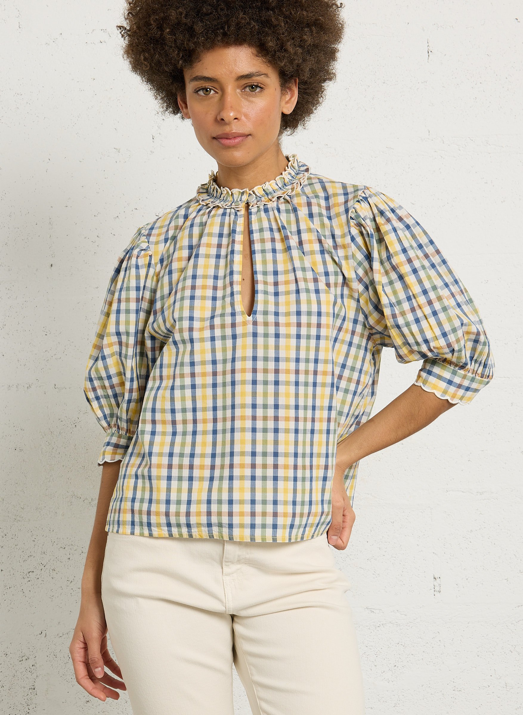 Round neck printed cotton top BELLEPIECE Multicolored