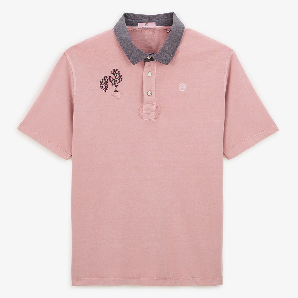 Short-sleeved cotton jersey polo with rooster embroidery. SERGE BLANCO Pink