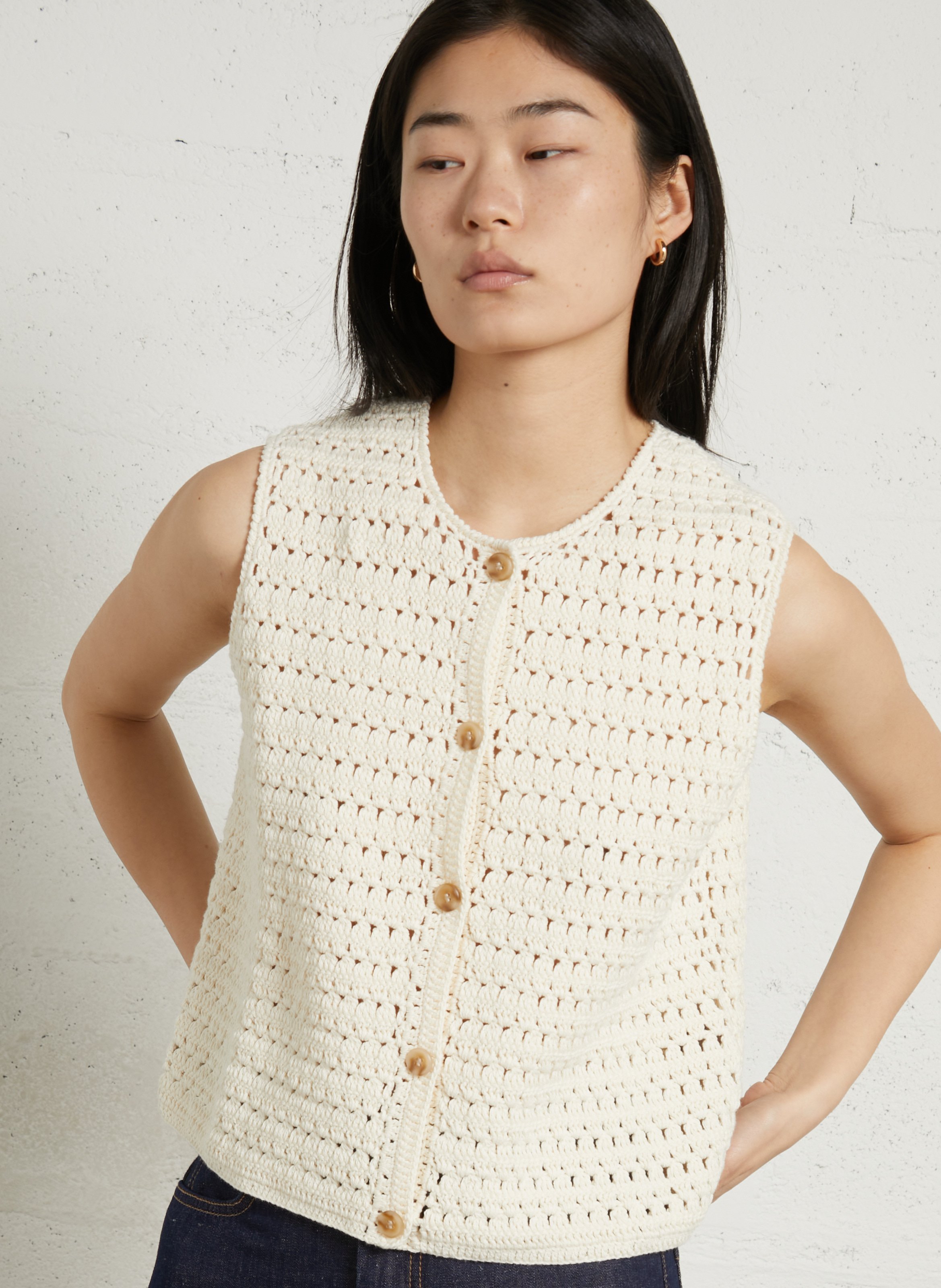 Gilet droit col rond en coton SUD EXPRESS