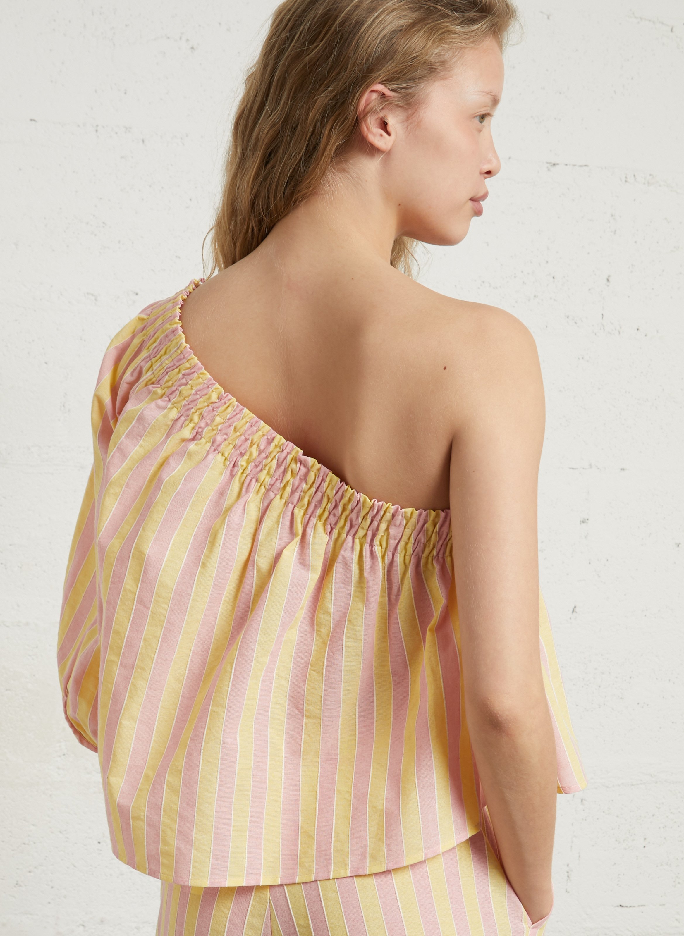 Asymmetrische top met strepen van gemengd katoen IMPERIAL Geel