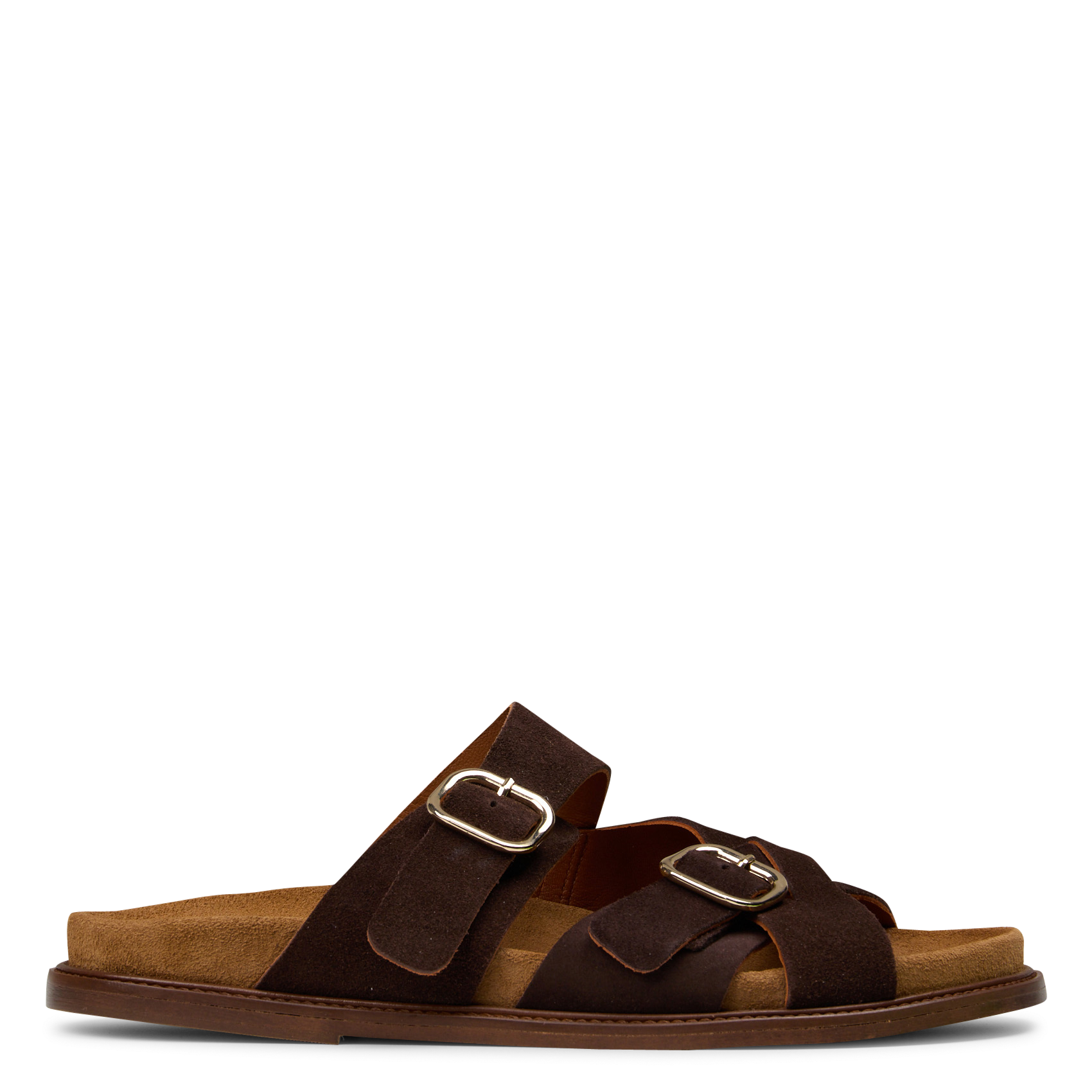 Flache Ledersandalen mit Samt MAISON TOUFET Braun